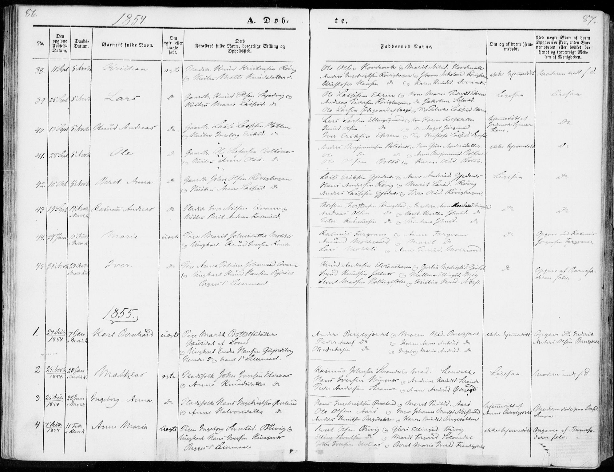 Ministerialprotokoller, klokkerbøker og fødselsregistre - Møre og Romsdal, SAT/A-1454/555/L0653: Parish register (official) no. 555A04, 1843-1869, p. 86-87