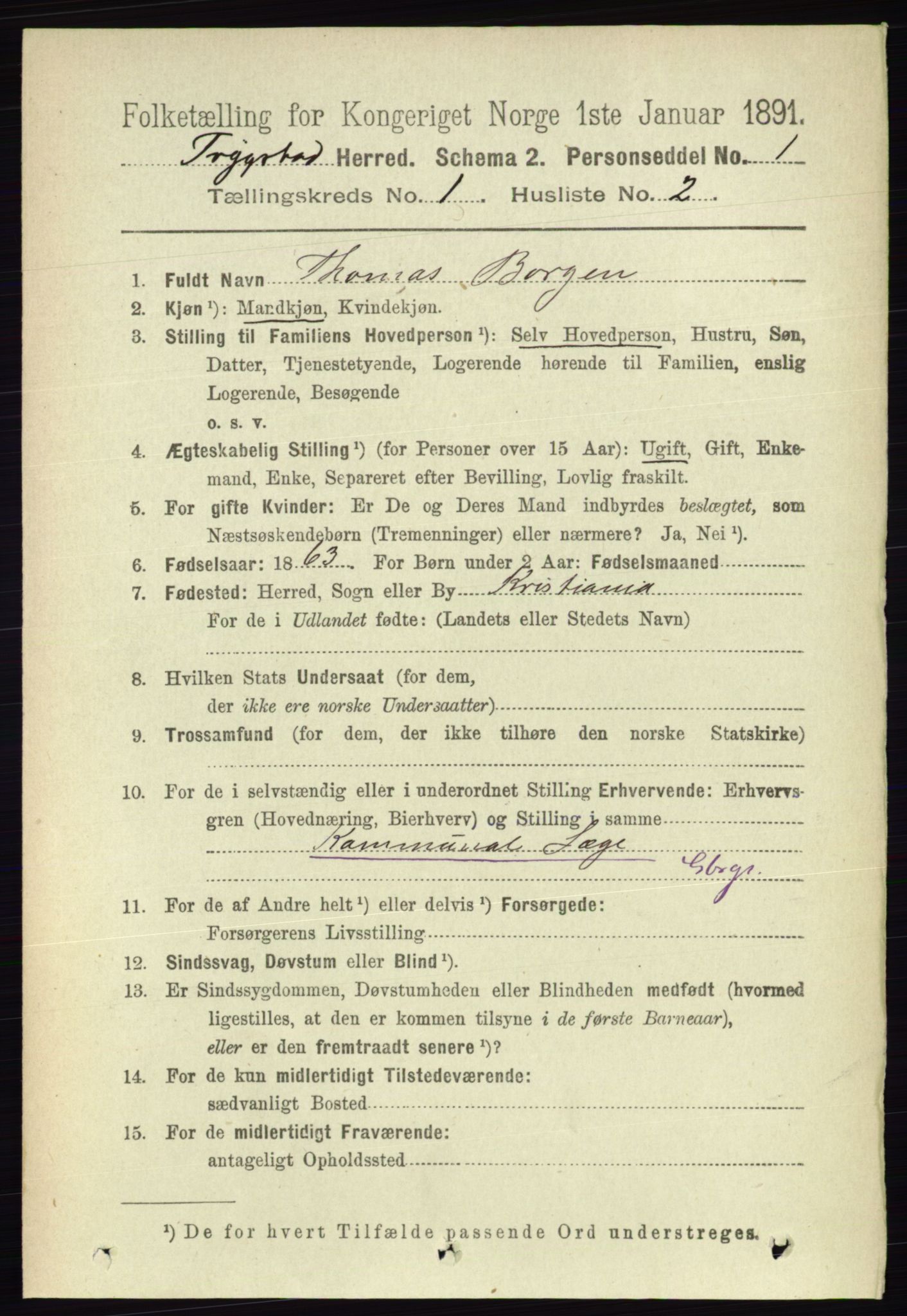 RA, 1891 Census for 0122 Trøgstad, 1891, p. 101