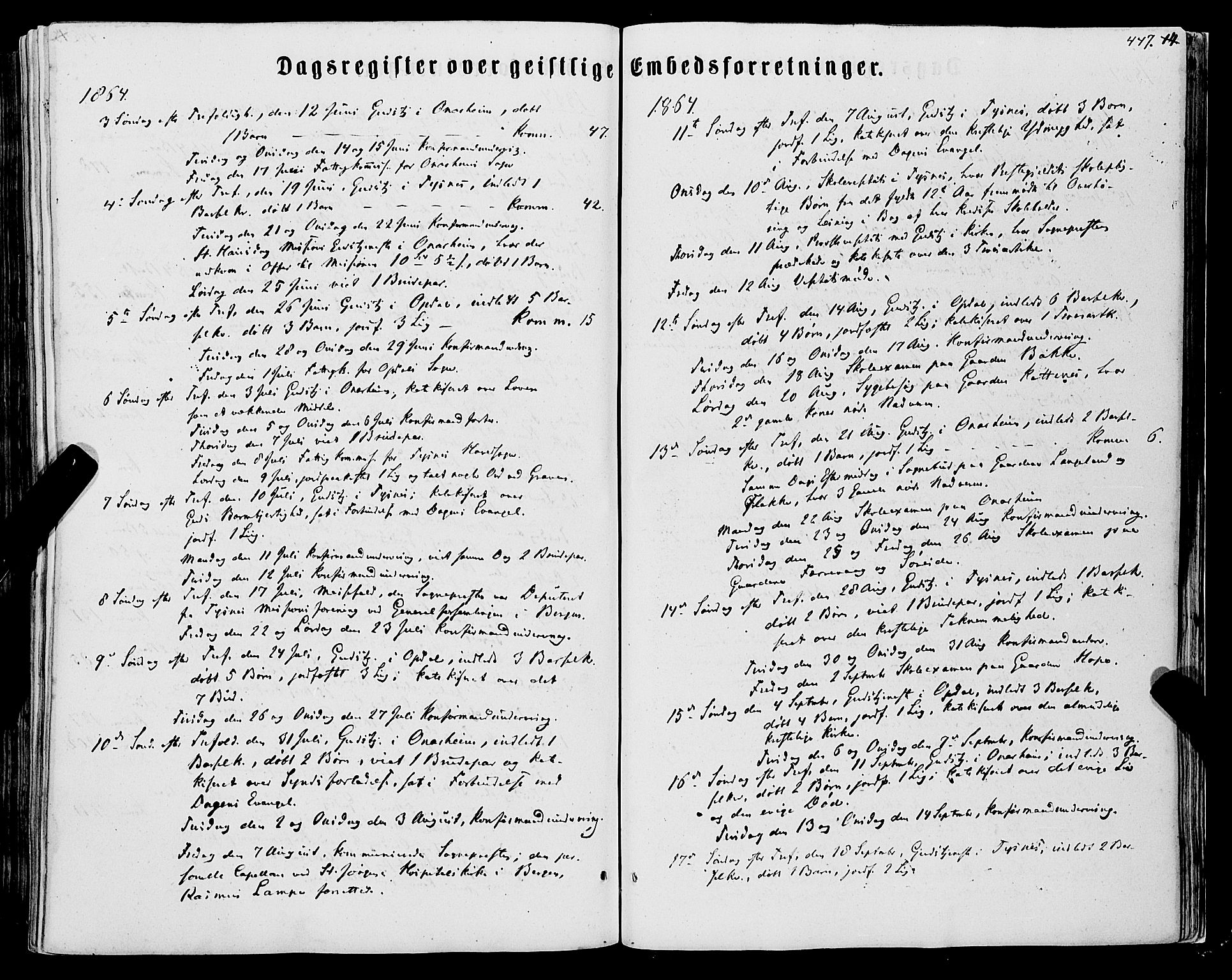 Tysnes sokneprestembete, SAB/A-78601/H/Haa: Parish register (official) no. A 11, 1860-1871, p. 447