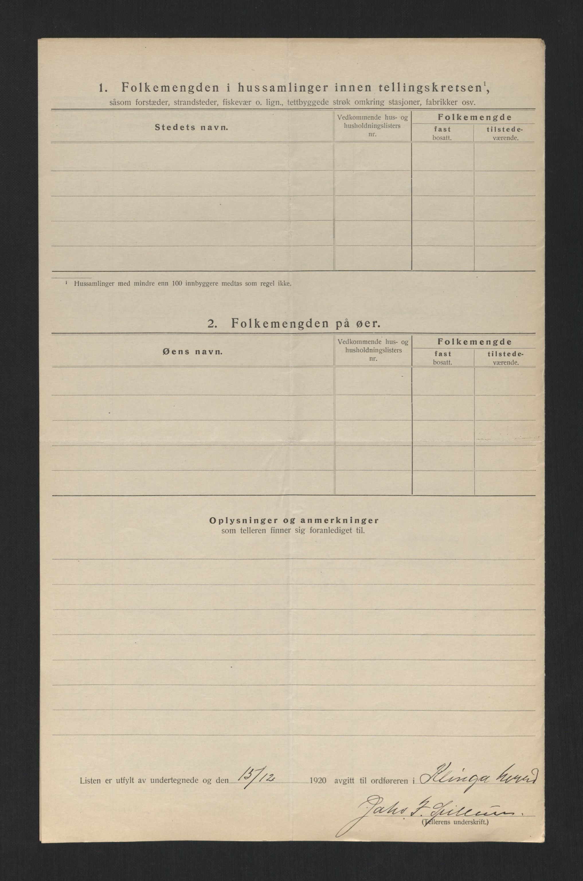 SAT, 1920 census for Klinga, 1920, p. 13