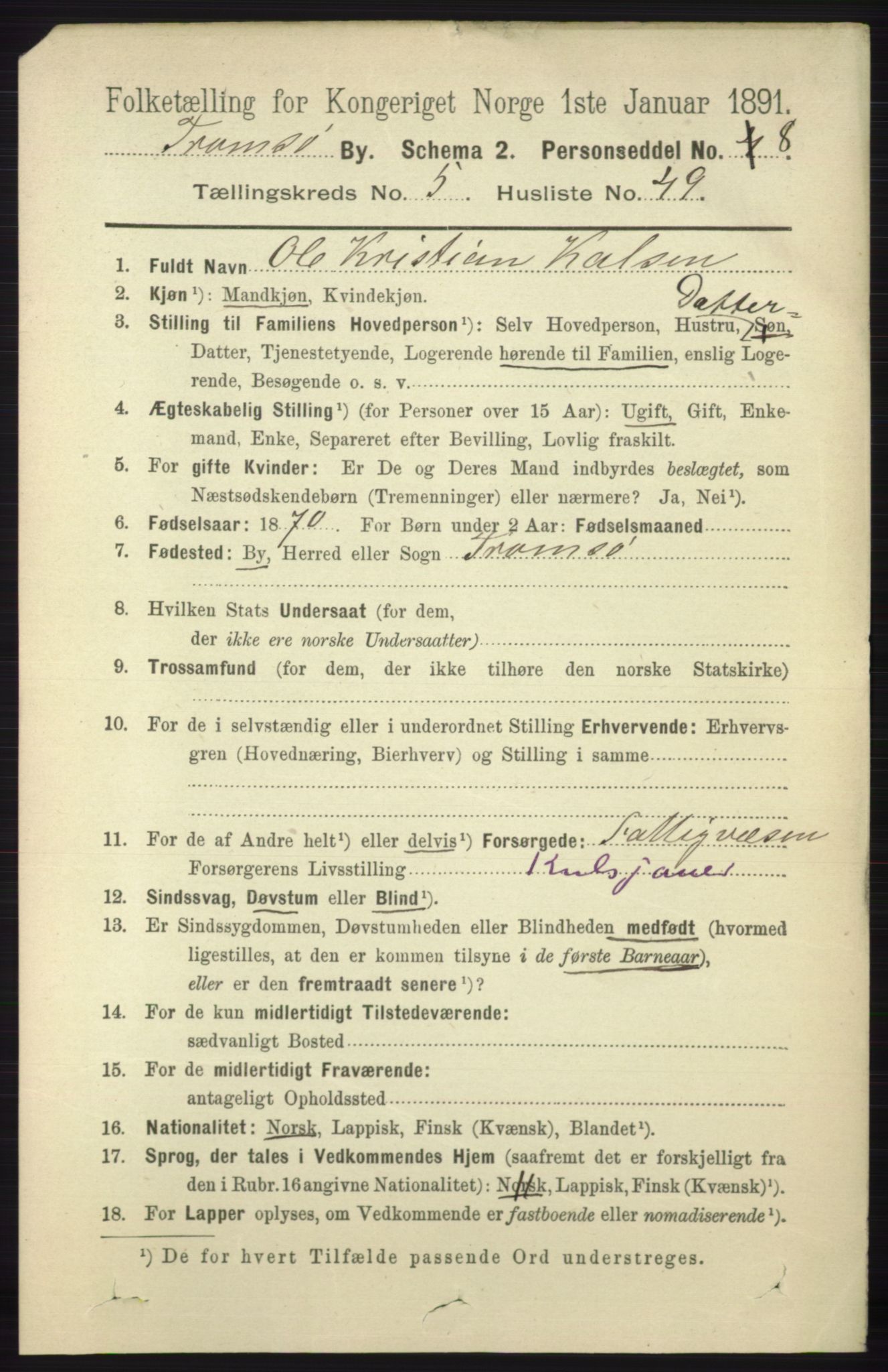 RA, 1891 census for 1902 Tromsø, 1891, p. 5378