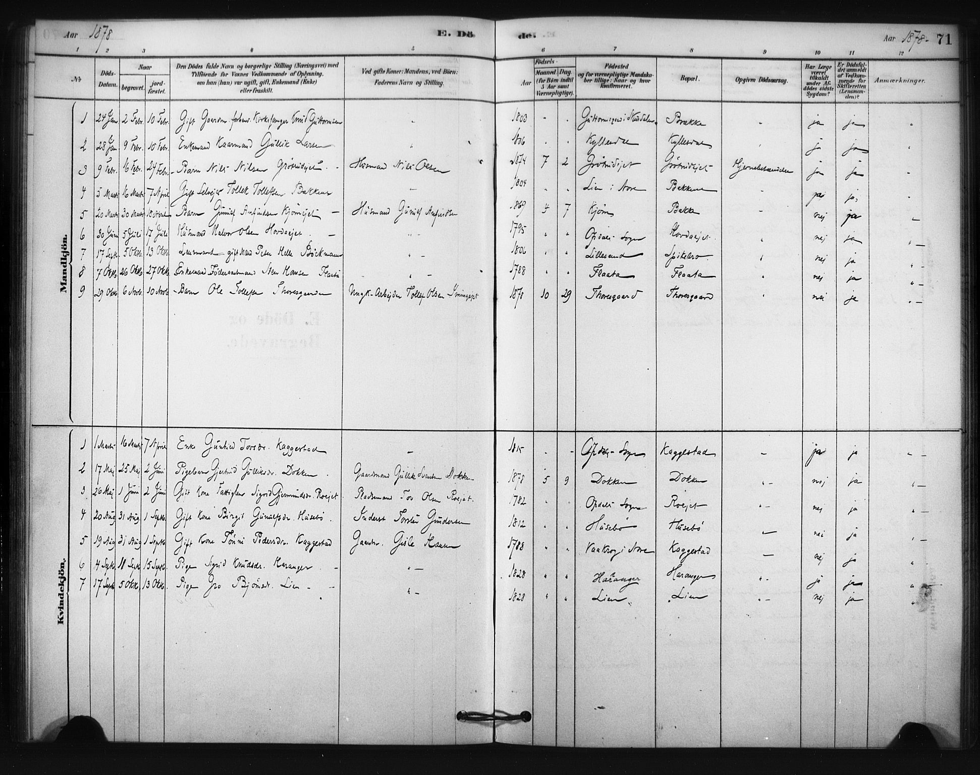 Nore kirkebøker, SAKO/A-238/F/Fc/L0003: Parish register (official) no. III 3, 1878-1884, p. 71
