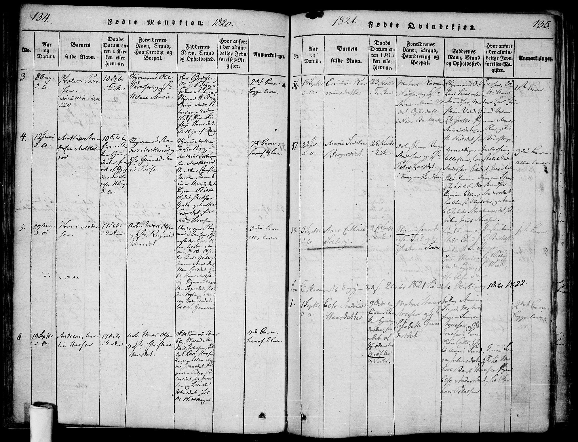 Halden prestekontor Kirkebøker, SAO/A-10909/F/Fa/L0003: Parish register (official) no. I 3, 1815-1834, p. 134-135