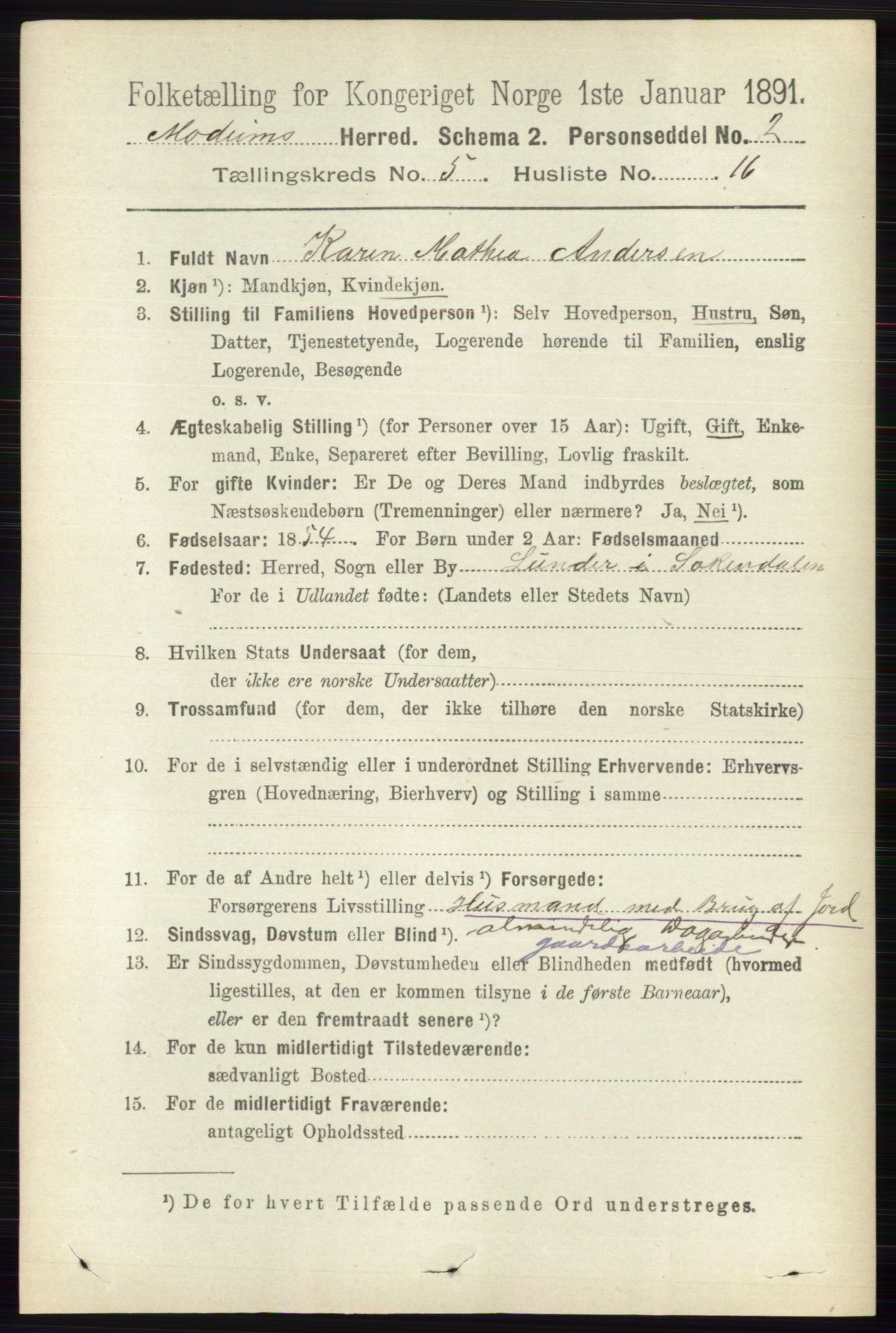 RA, 1891 census for 0623 Modum, 1891, p. 1559