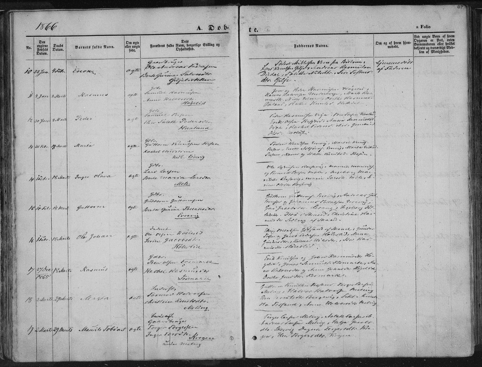 Høgsfjord sokneprestkontor, AV/SAST-A-101624/H/Ha/Haa/L0001: Parish register (official) no. A 1, 1854-1875, p. 64