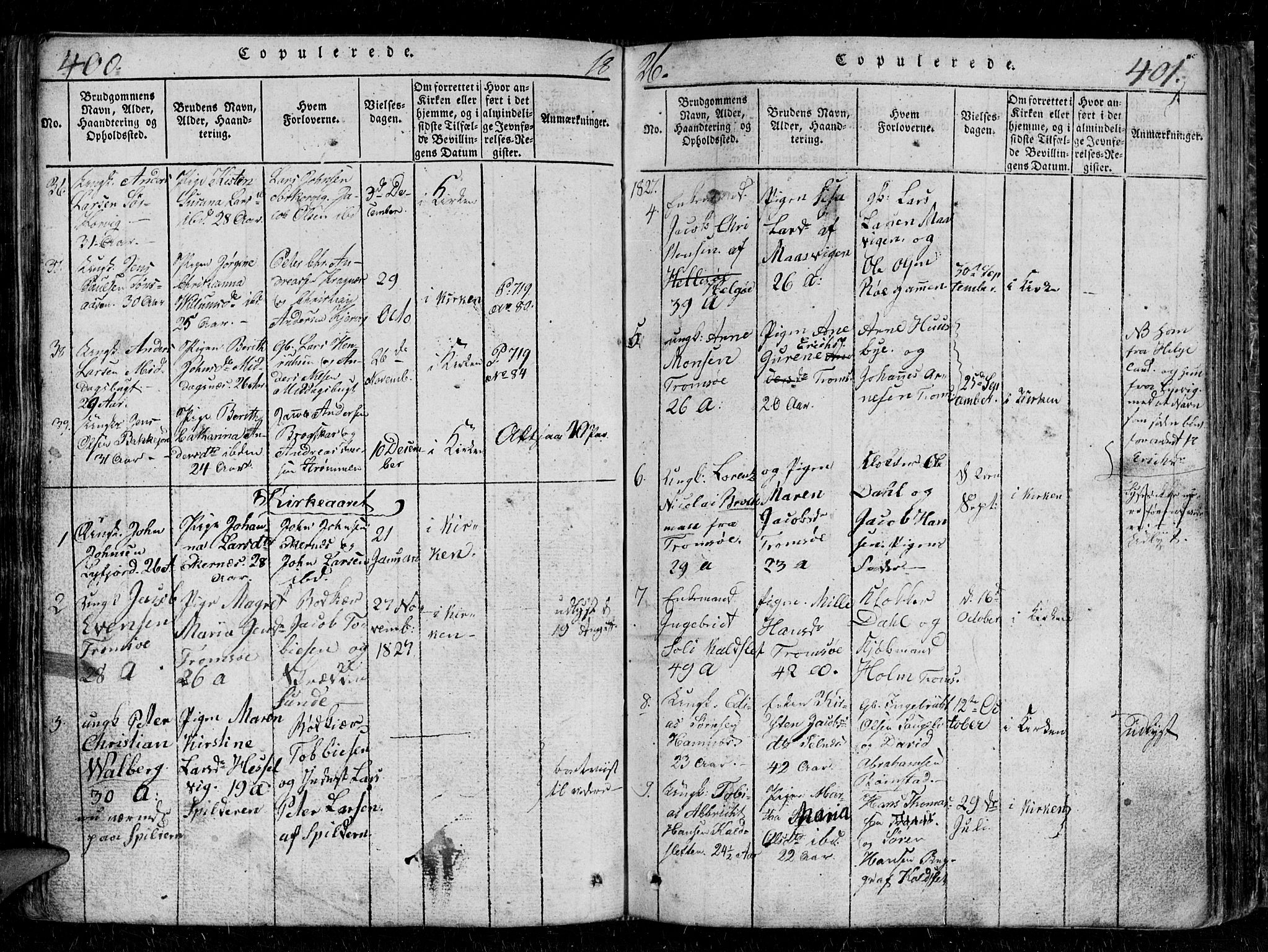 Tromsø sokneprestkontor/stiftsprosti/domprosti, AV/SATØ-S-1343/G/Gb/L0001klokker: Parish register (copy) no. 1, 1821-1833, p. 400-401