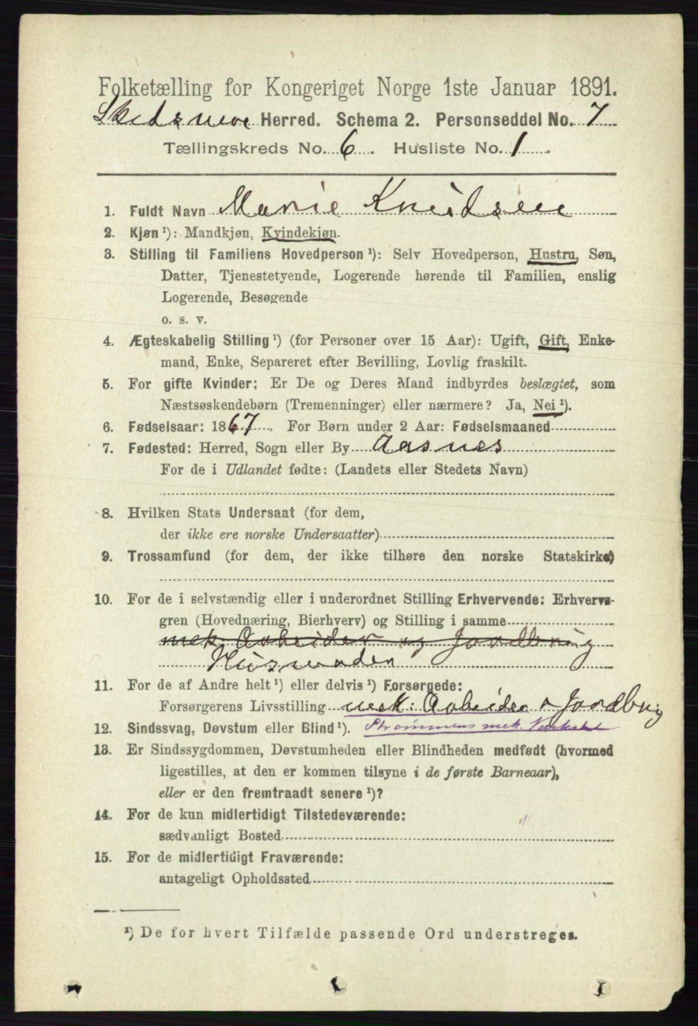 RA, 1891 census for 0231 Skedsmo, 1891, p. 2737