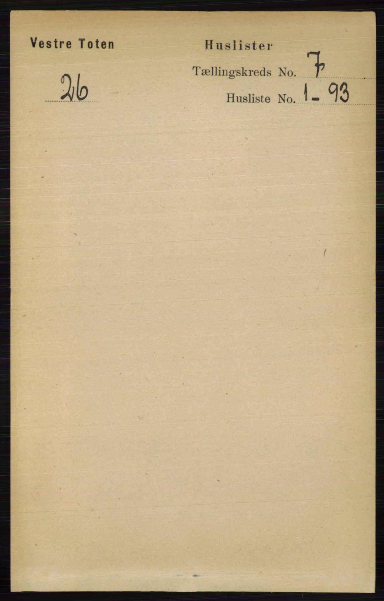 RA, 1891 census for 0529 Vestre Toten, 1891, p. 4278