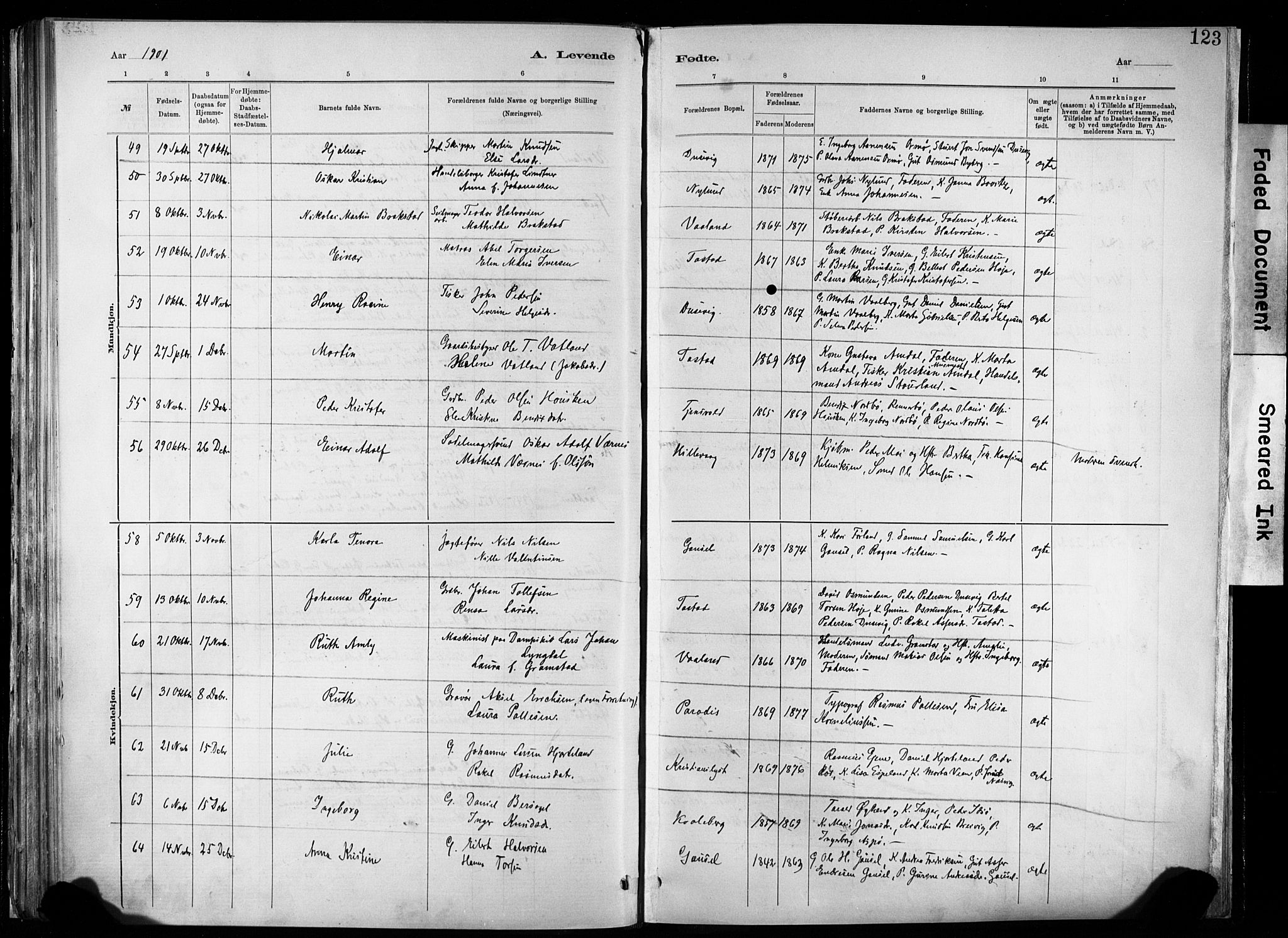 Hetland sokneprestkontor, SAST/A-101826/30/30BA/L0011: Parish register (official) no. A 11, 1884-1911, p. 123