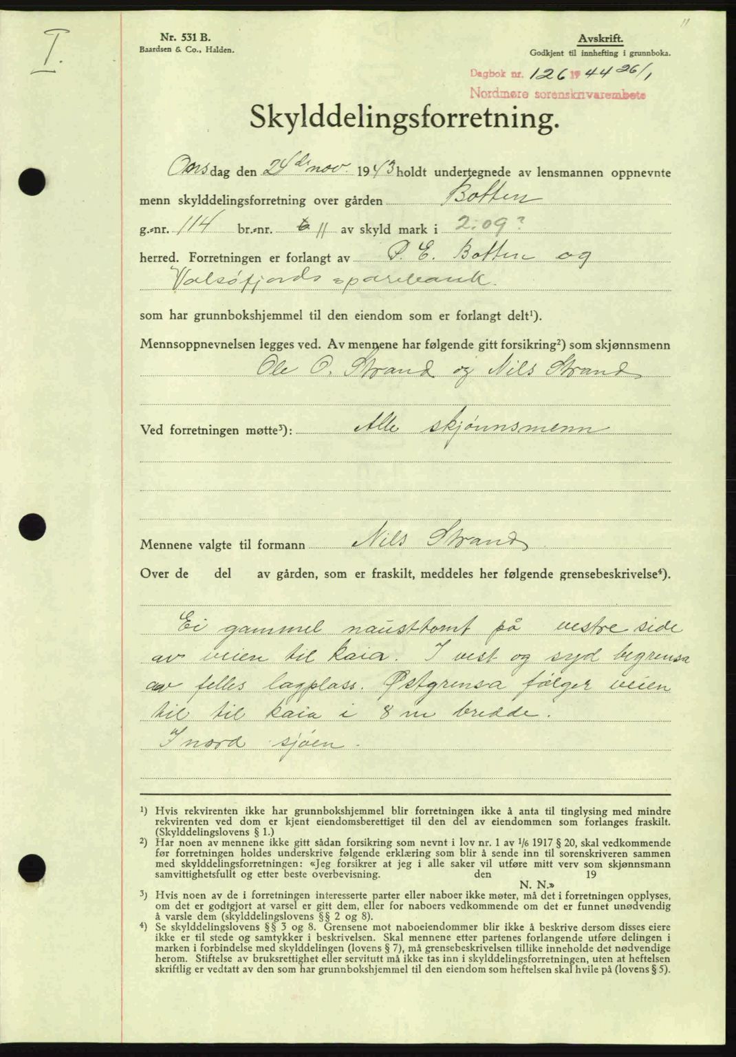 Nordmøre sorenskriveri, AV/SAT-A-4132/1/2/2Ca: Mortgage book no. A97, 1944-1944, Diary no: : 126/1944