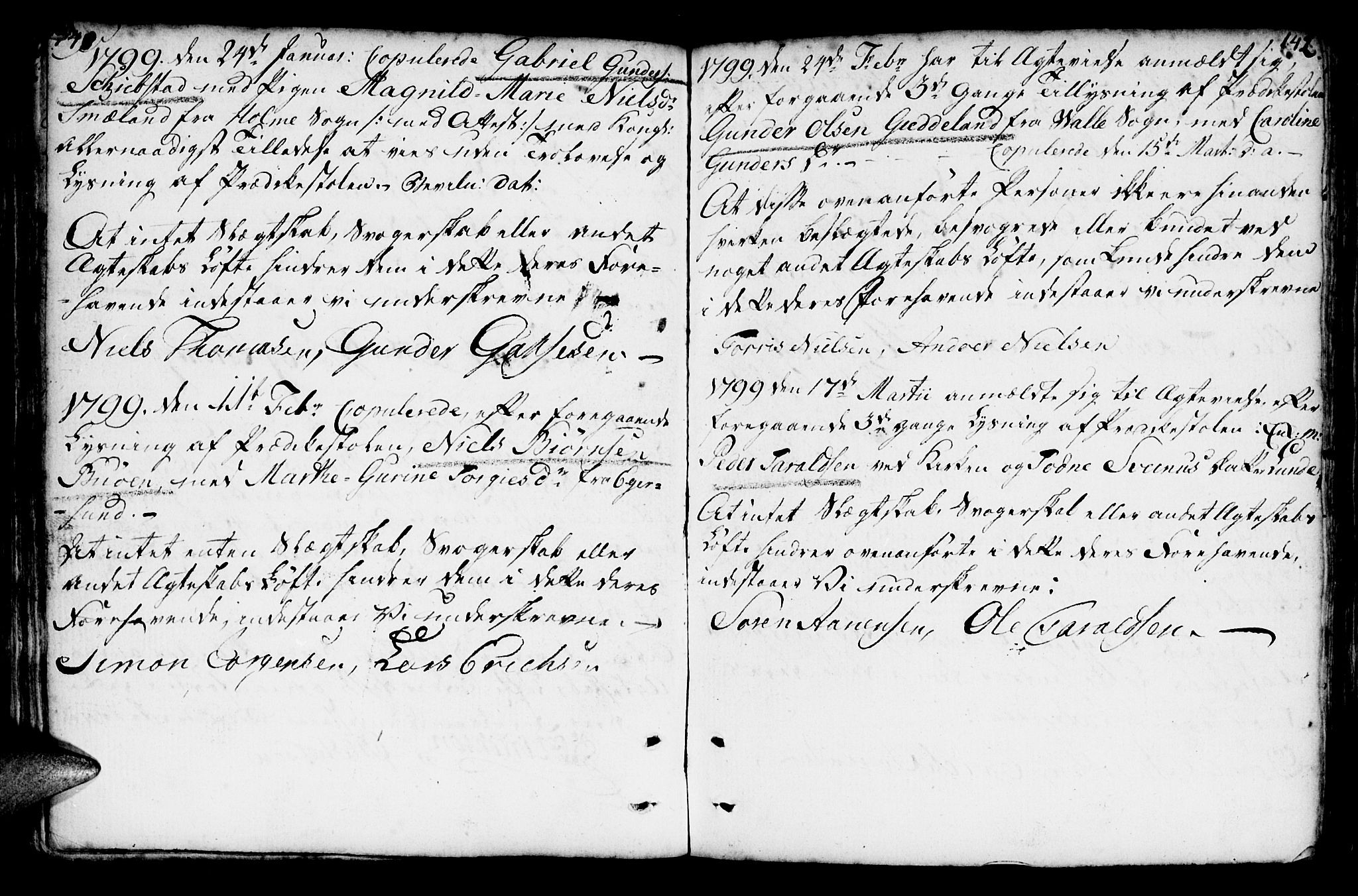 Mandal sokneprestkontor, AV/SAK-1111-0030/F/Fa/Faa/L0007: Parish register (official) no. A 7, 1783-1818, p. 141-142