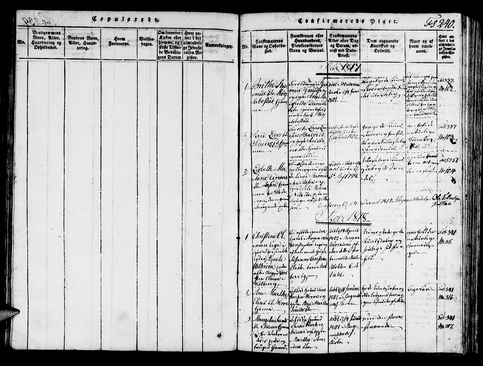 Avaldsnes sokneprestkontor, SAST/A -101851/H/Ha/Haa/L0004: Parish register (official) no. A 4, 1816-1825, p. 240