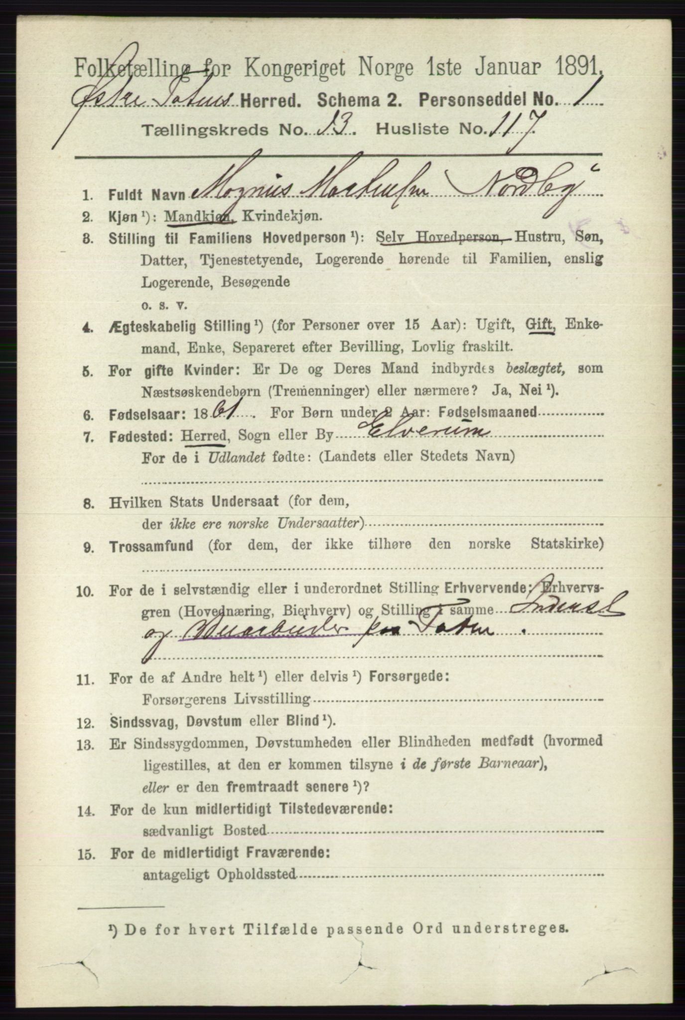 RA, 1891 census for 0528 Østre Toten, 1891, p. 9027