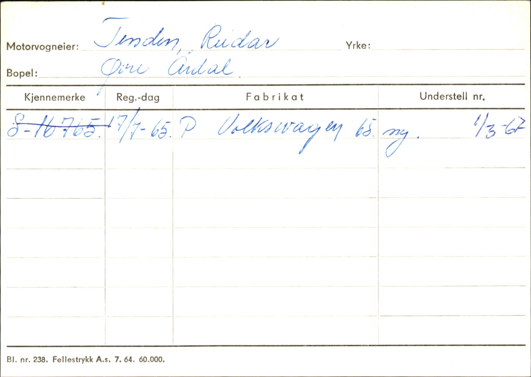 Statens vegvesen, Sogn og Fjordane vegkontor, AV/SAB-A-5301/4/F/L0146: Registerkort Årdal R-Å samt diverse kort, 1945-1975, p. 874