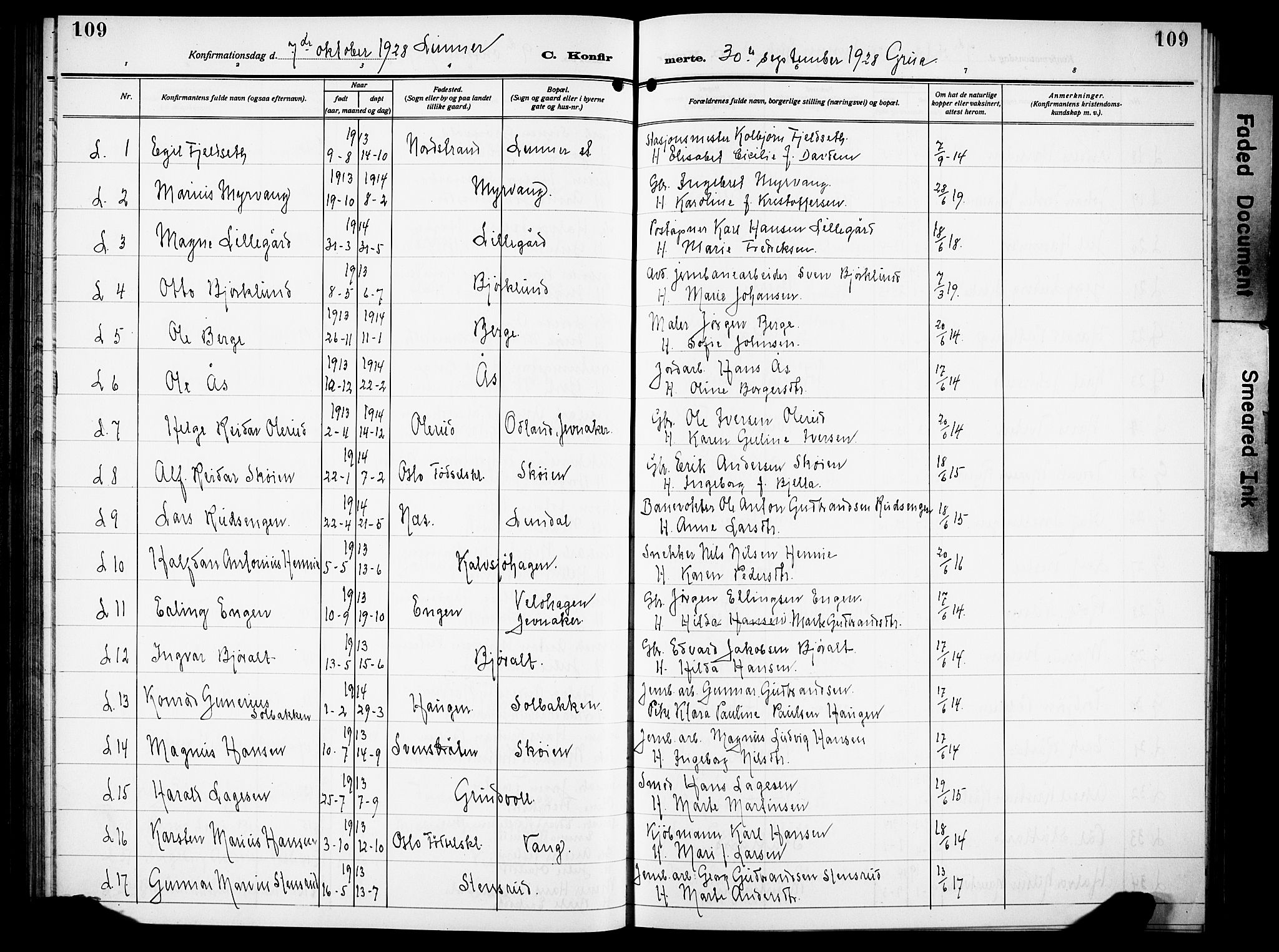 Lunner prestekontor, SAH/PREST-118/H/Ha/Hab/L0002: Parish register (copy) no. 2, 1923-1933, p. 109