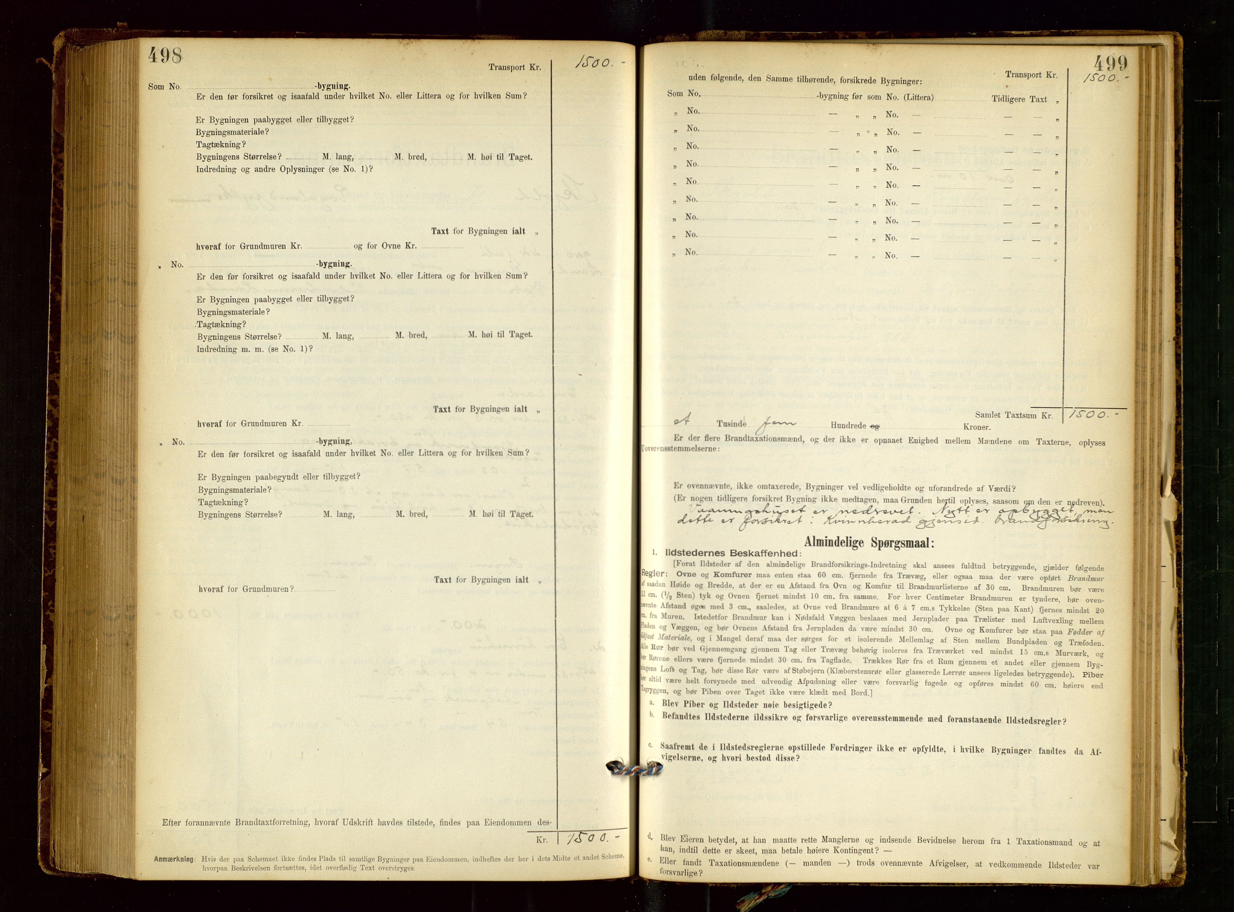 Skjold lensmannskontor, SAST/A-100182/Gob/L0001: "Brandtaxationsprotokol for Skjold Lensmandsdistrikt Ryfylke Fogderi", 1894-1939, p. 498-499