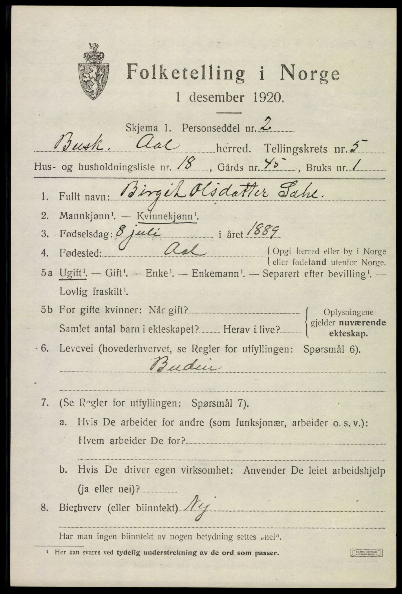 SAKO, 1920 census for Ål, 1920, p. 4014