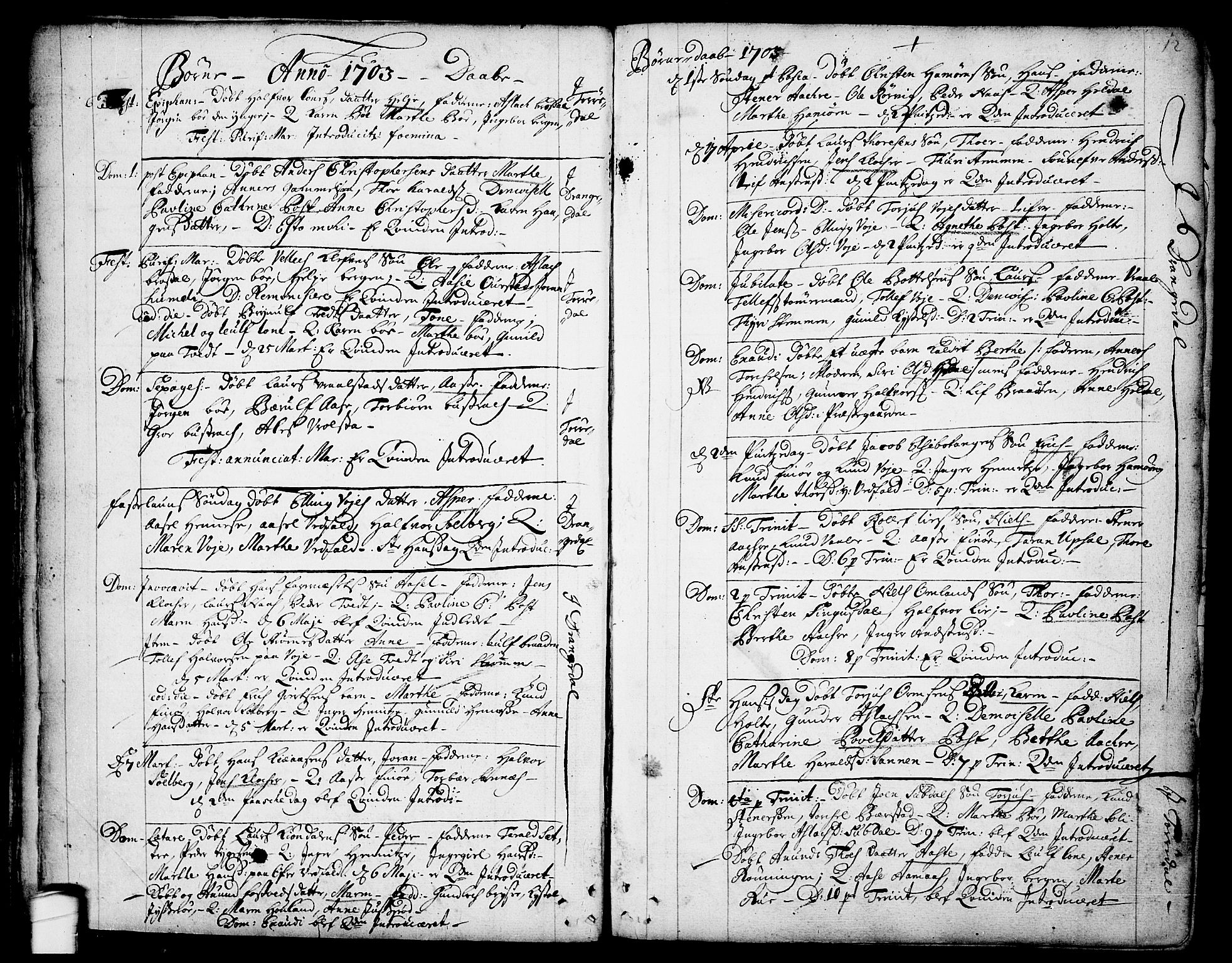 Drangedal kirkebøker, SAKO/A-258/F/Fa/L0001: Parish register (official) no. 1, 1697-1767, p. 12