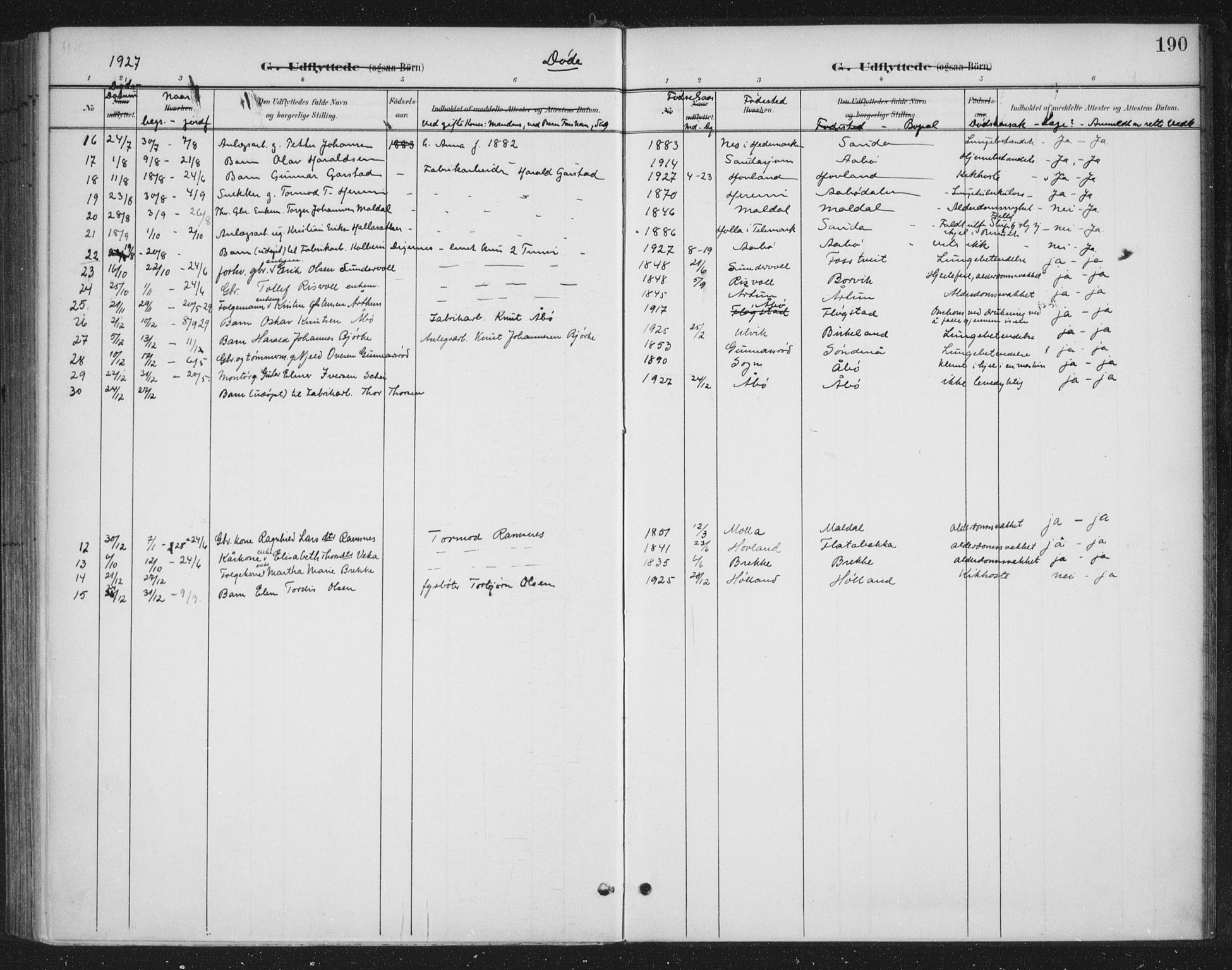 Sand sokneprestkontor, AV/SAST-A-101848/03/C/L0001: Parish register (official) no. A 7, 1899-1928, p. 190