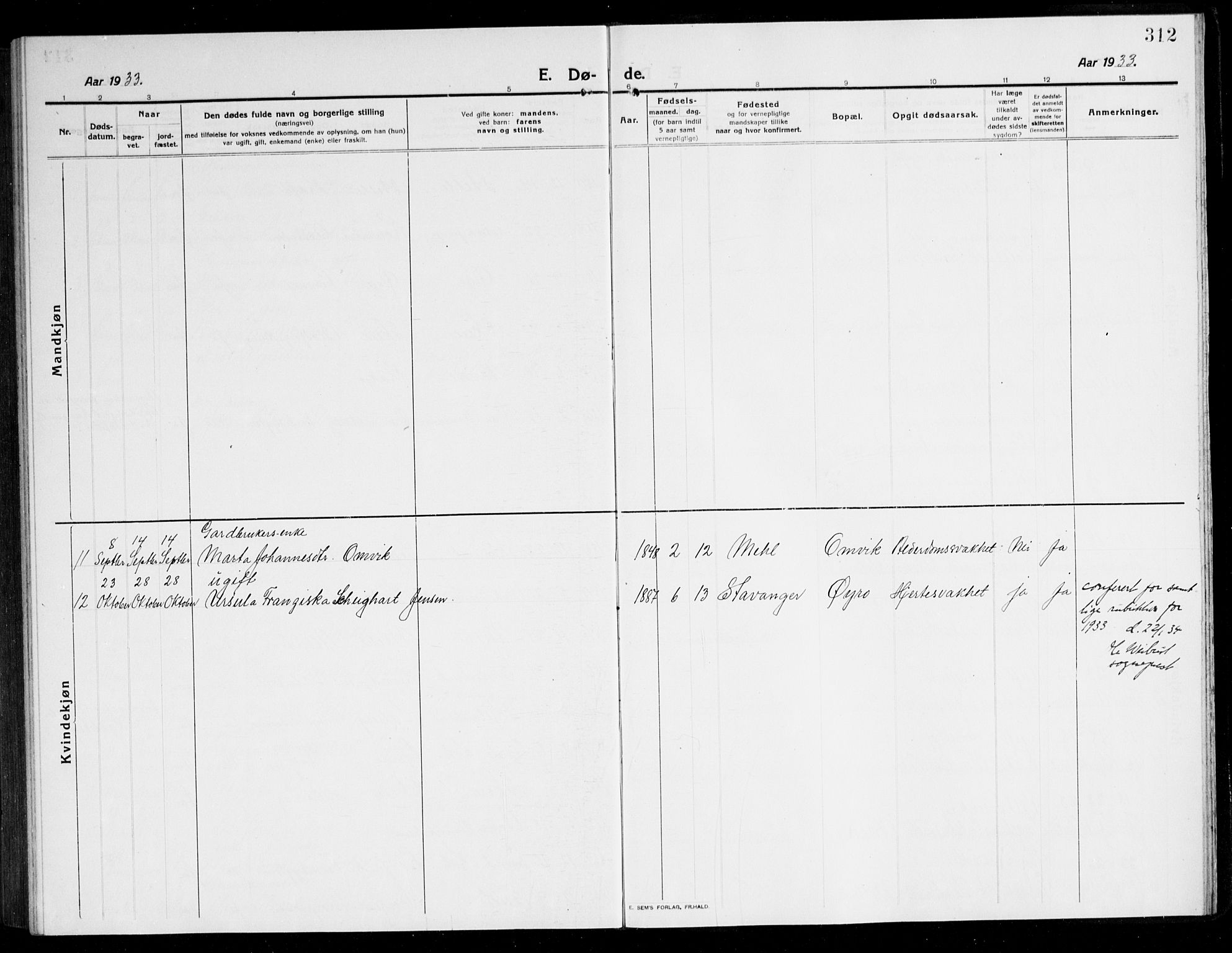 Kvinnherad sokneprestembete, SAB/A-76401/H/Hab: Parish register (copy) no. A 3, 1911-1945, p. 312