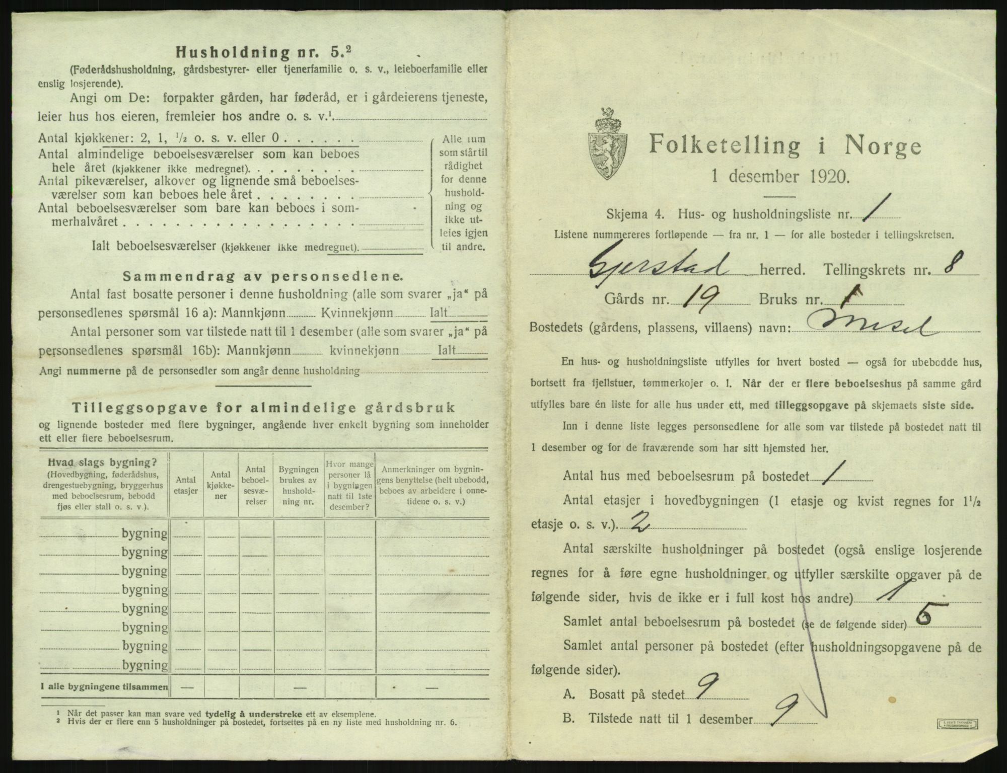 SAK, 1920 census for Gjerstad, 1920, p. 819