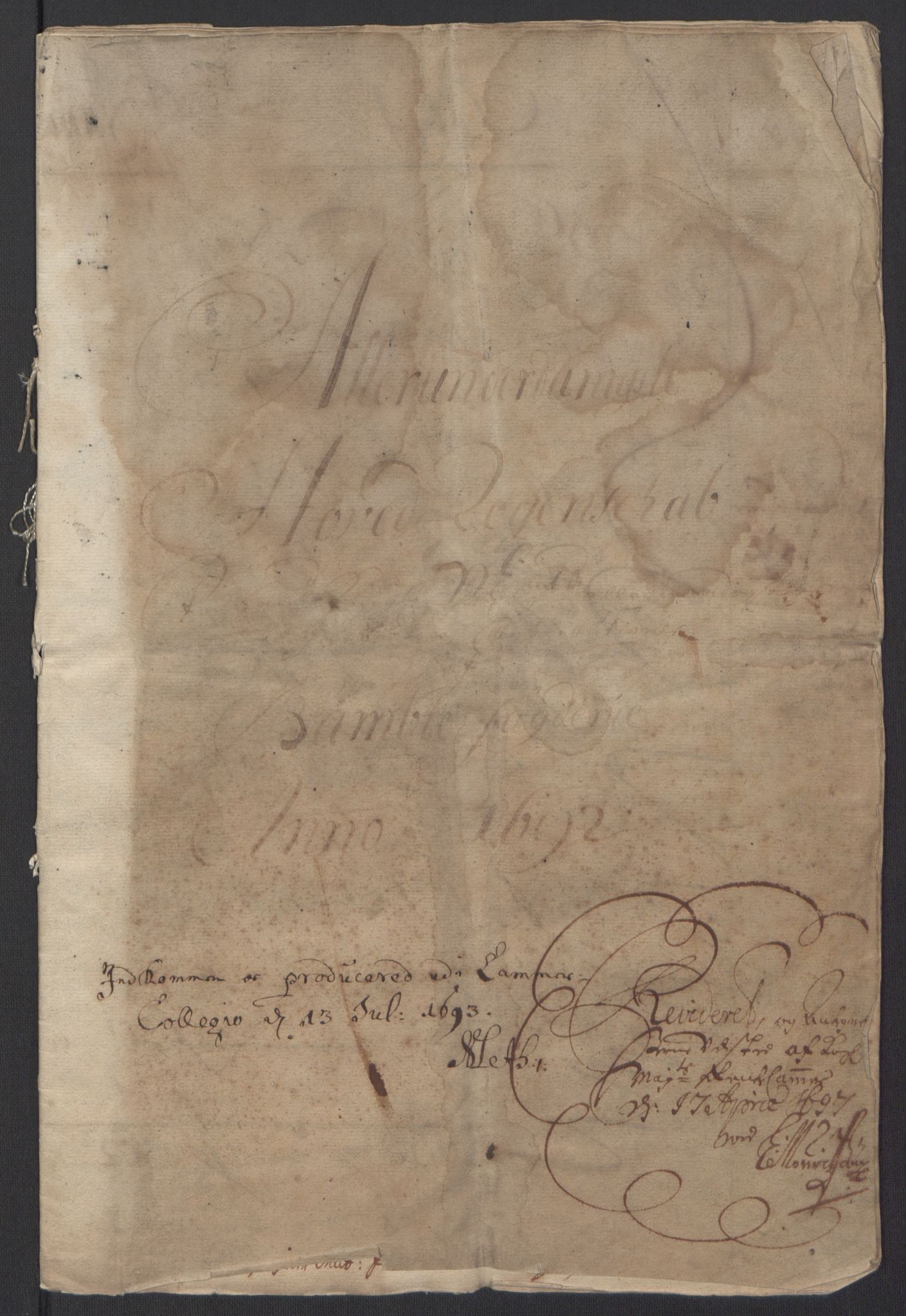 Rentekammeret inntil 1814, Reviderte regnskaper, Fogderegnskap, RA/EA-4092/R34/L2052: Fogderegnskap Bamble, 1692-1693, p. 3