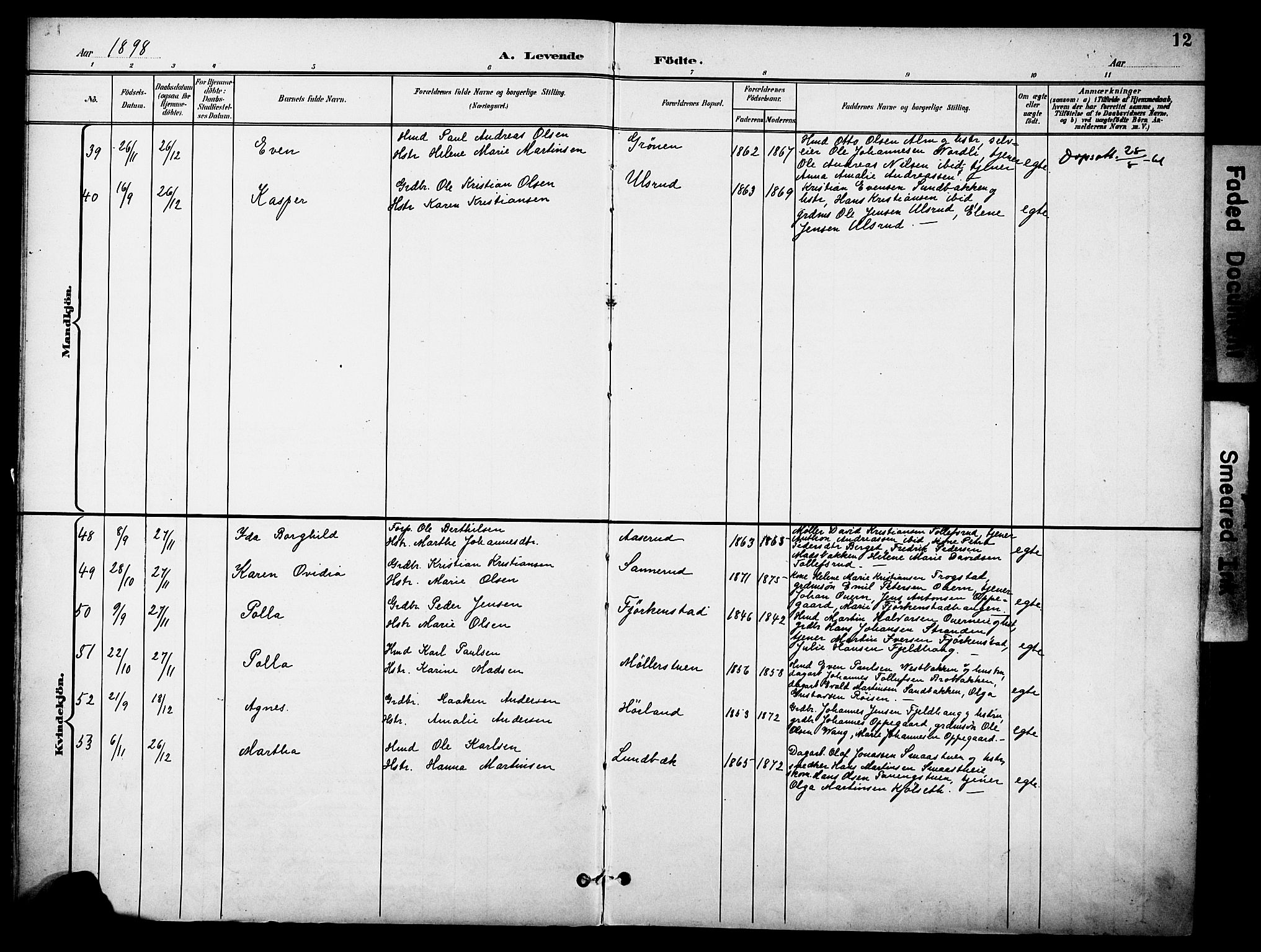 Østre Toten prestekontor, SAH/PREST-104/H/Ha/Haa/L0009: Parish register (official) no. 9, 1897-1913, p. 12