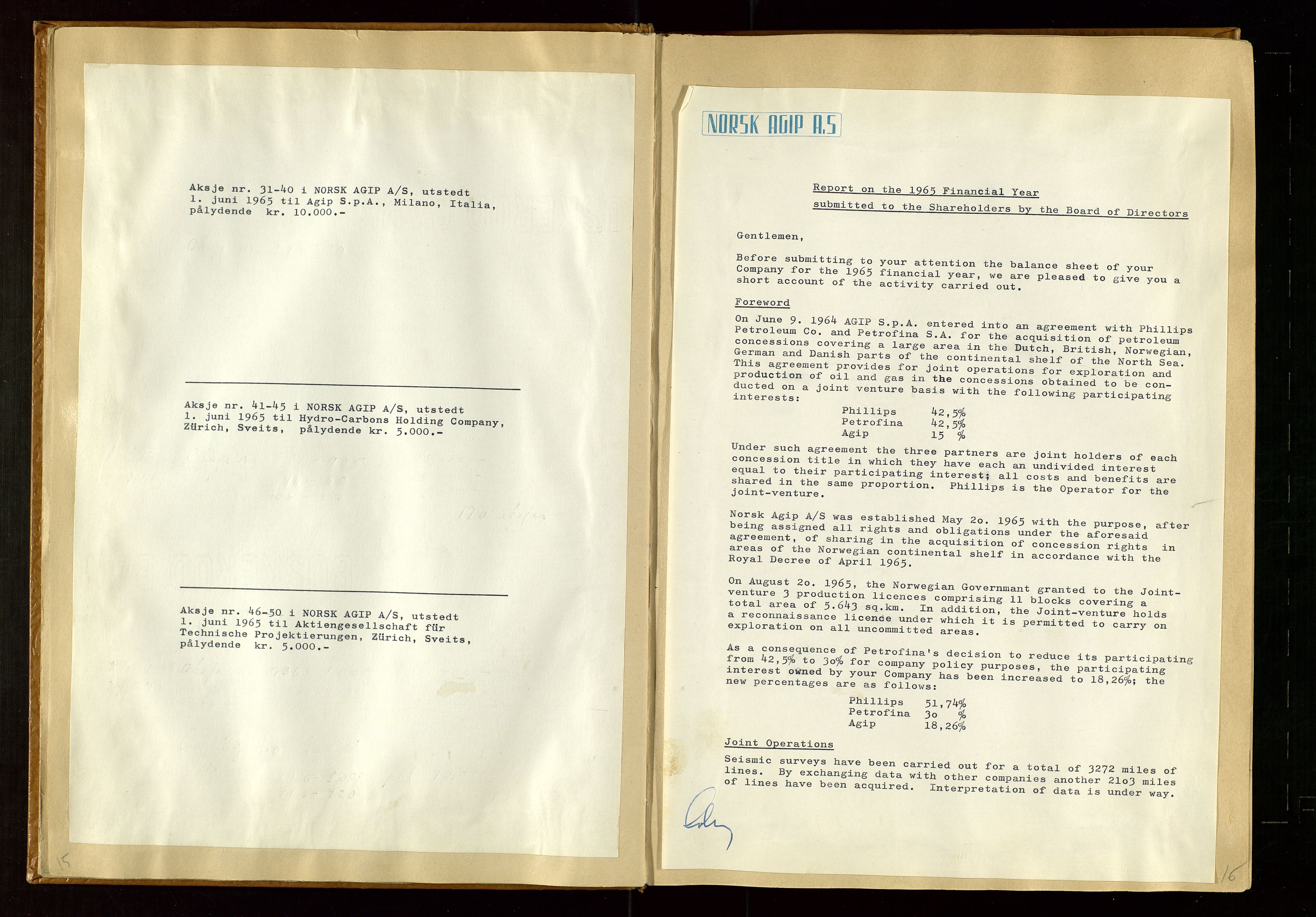 Pa 1583 - Norsk Agip AS, AV/SAST-A-102138/A/Aa/L0001: General assembly and Board of Directors meeting minutes, 1965-1990, p. 15-16