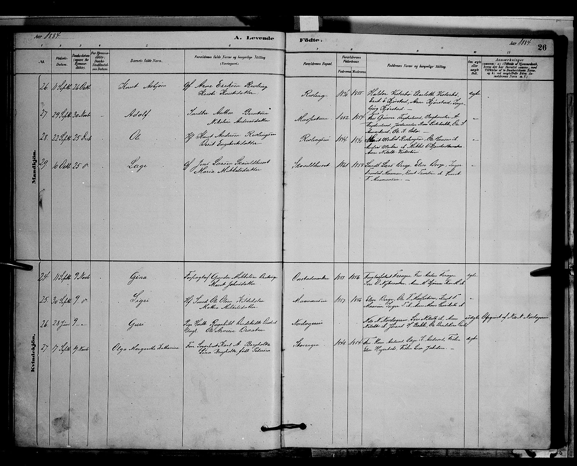 Nord-Aurdal prestekontor, SAH/PREST-132/H/Ha/Hab/L0006: Parish register (copy) no. 6, 1878-1892, p. 26
