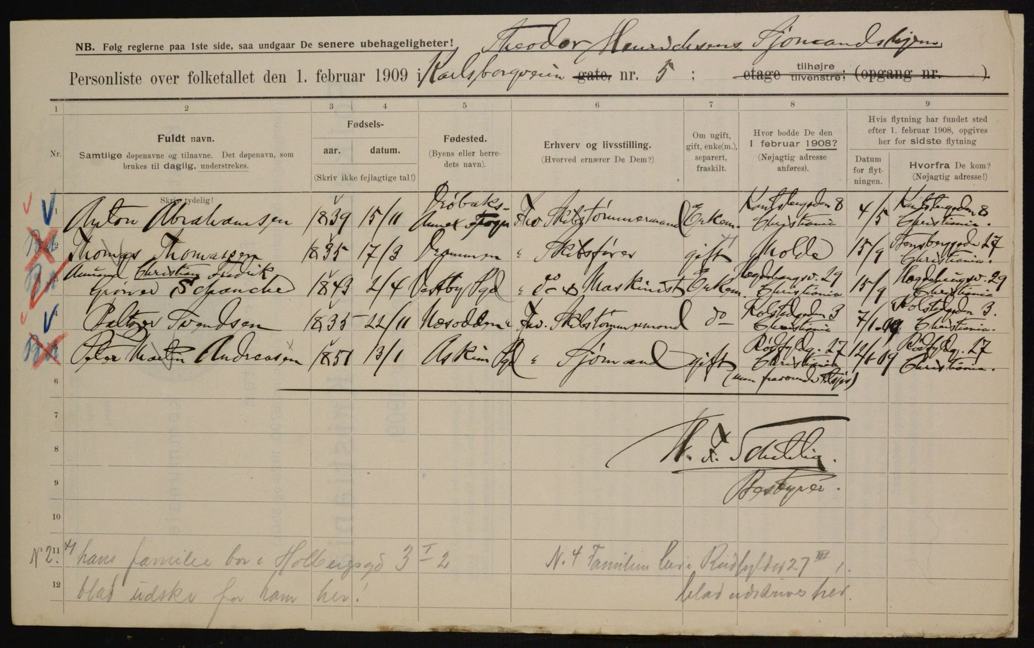 OBA, Municipal Census 1909 for Kristiania, 1909, p. 44656