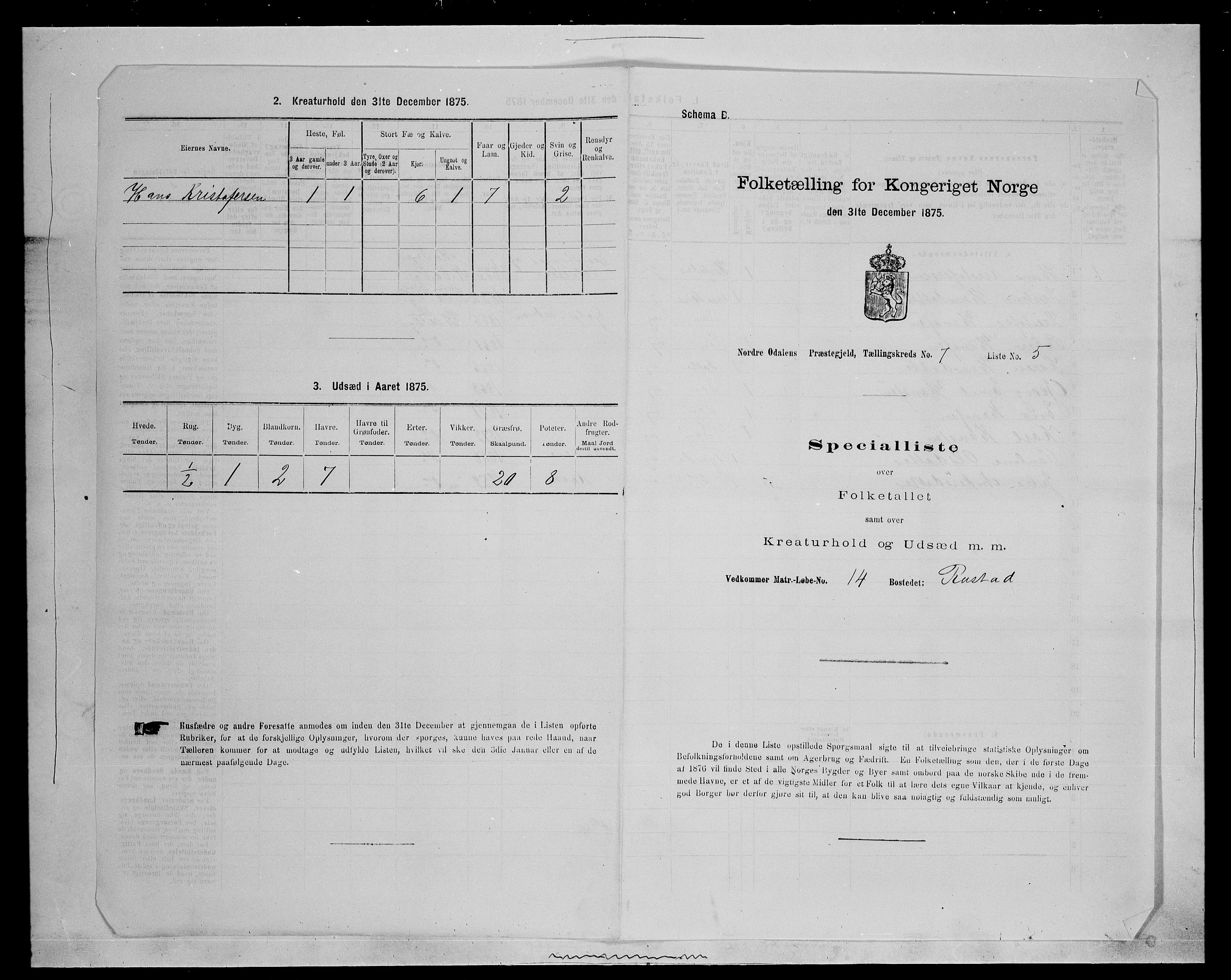 SAH, 1875 census for 0418P Nord-Odal, 1875, p. 1178