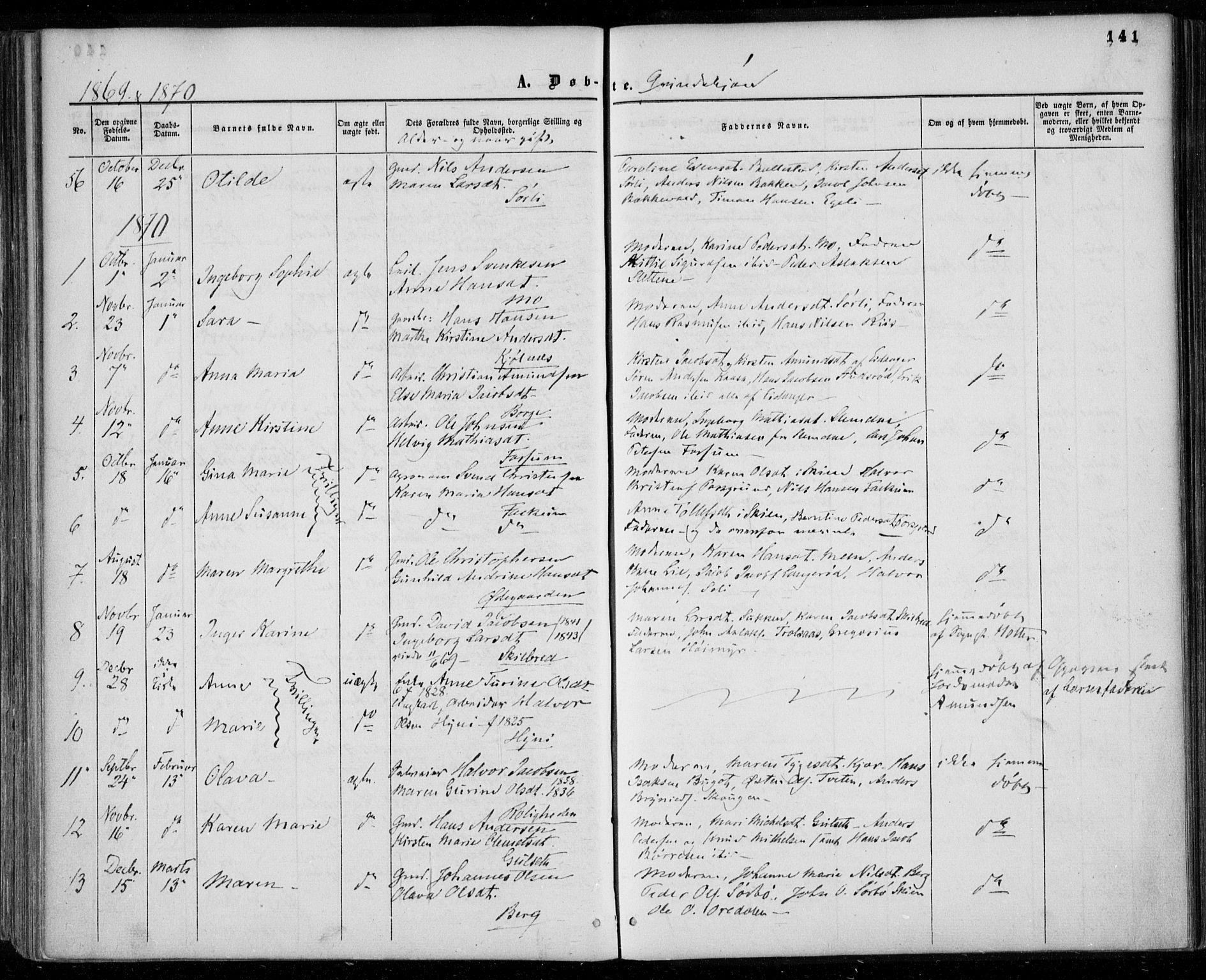 Gjerpen kirkebøker, AV/SAKO-A-265/F/Fa/L0008a: Parish register (official) no. I 8A, 1857-1871, p. 141