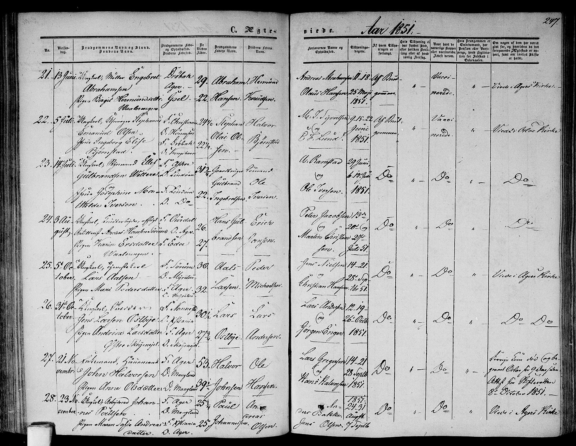 Gamlebyen prestekontor Kirkebøker, AV/SAO-A-10884/F/Fa/L0004: Parish register (official) no. 4, 1850-1857, p. 247