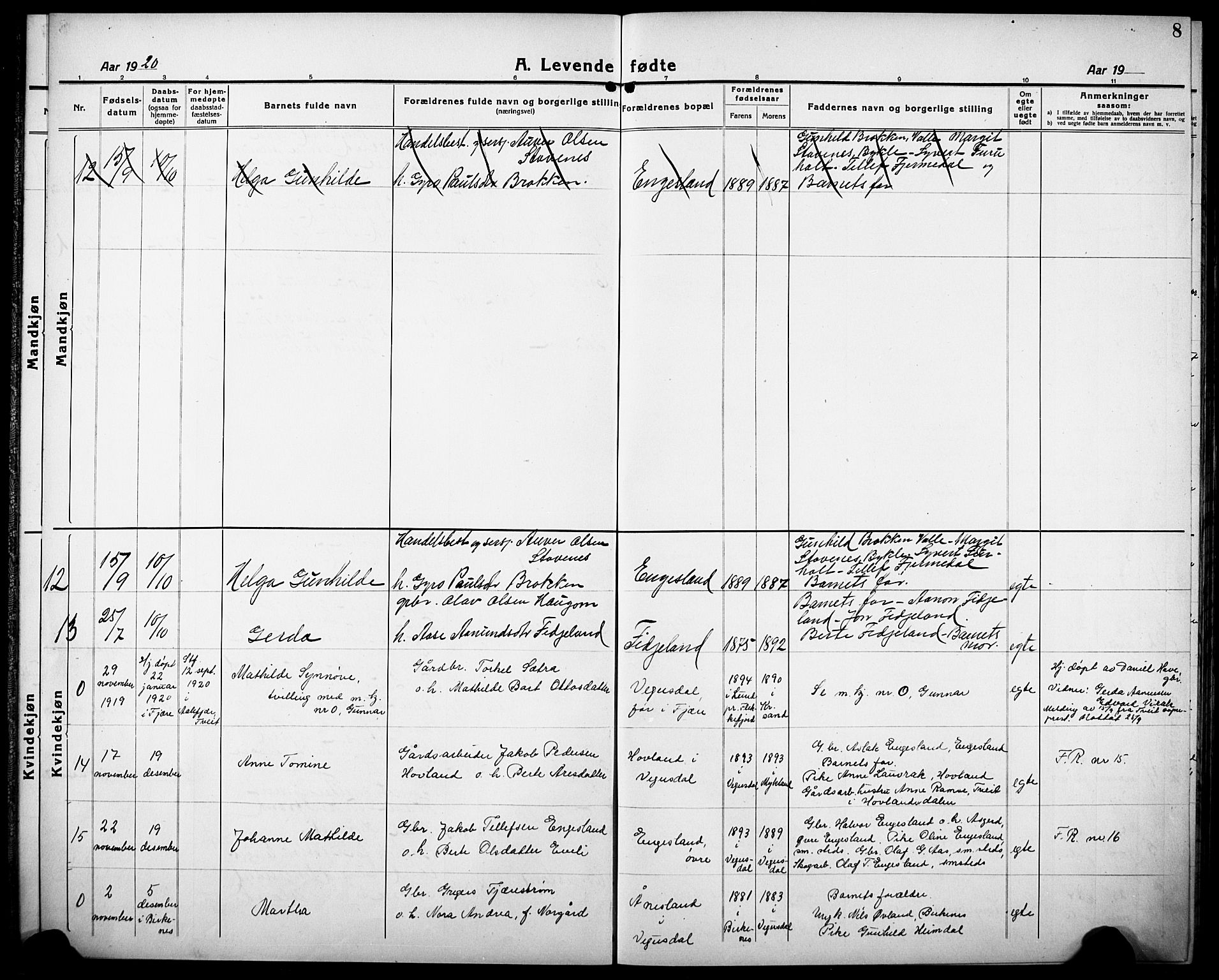 Herefoss sokneprestkontor, SAK/1111-0019/F/Fb/Fbb/L0004: Parish register (copy) no. B 4, 1917-1933, p. 8