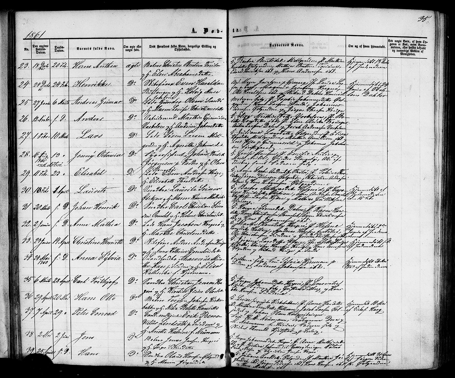 Nøtterøy kirkebøker, SAKO/A-354/G/Gb/L0001: Parish register (copy) no. II 1, 1856-1874, p. 35