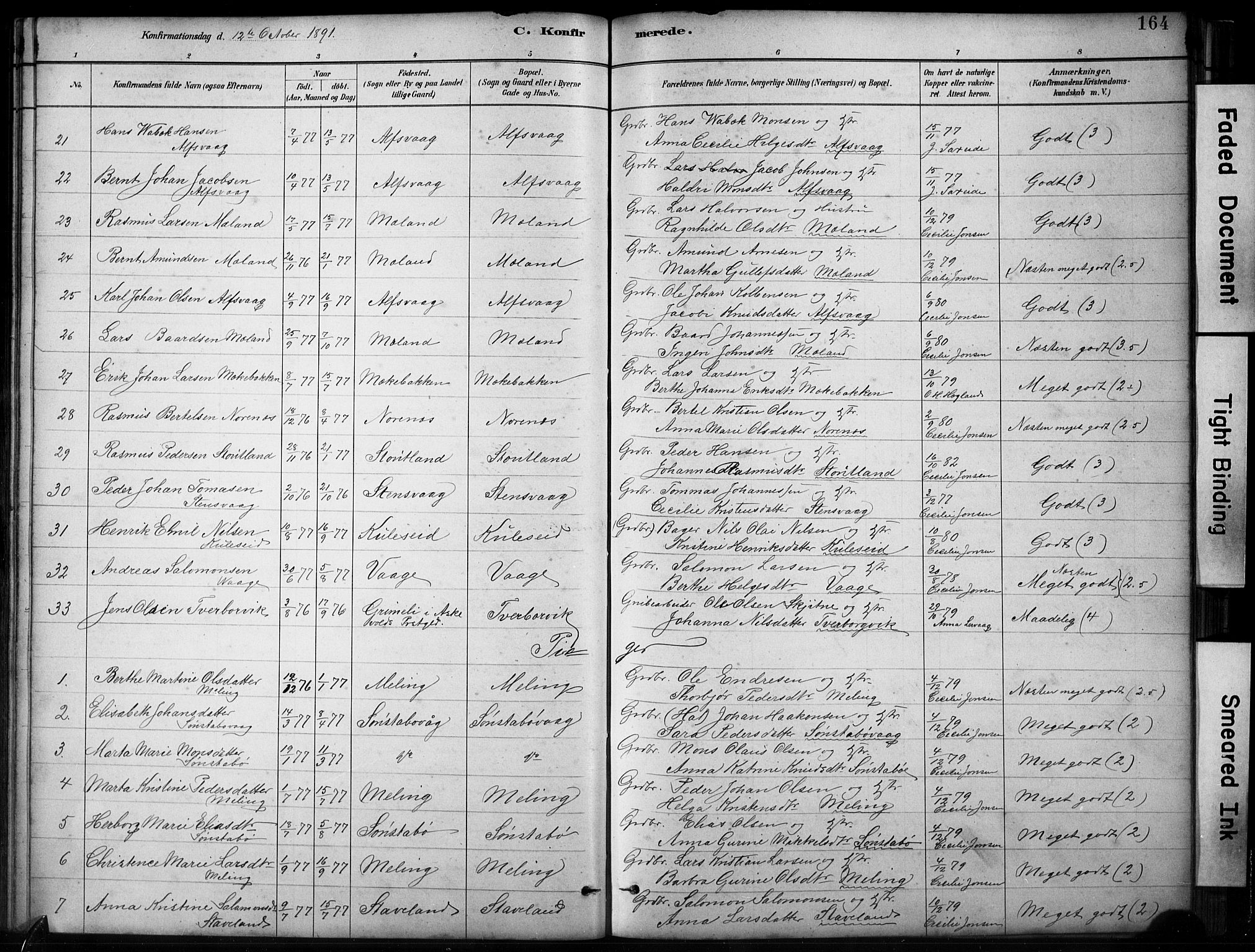 Finnås sokneprestembete, SAB/A-99925/H/Ha/Hab/Habb/L0003: Parish register (copy) no. B 3, 1882-1897, p. 164