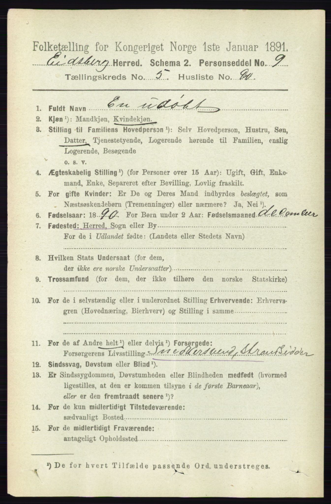 RA, 1891 census for 0125 Eidsberg, 1891, p. 3482