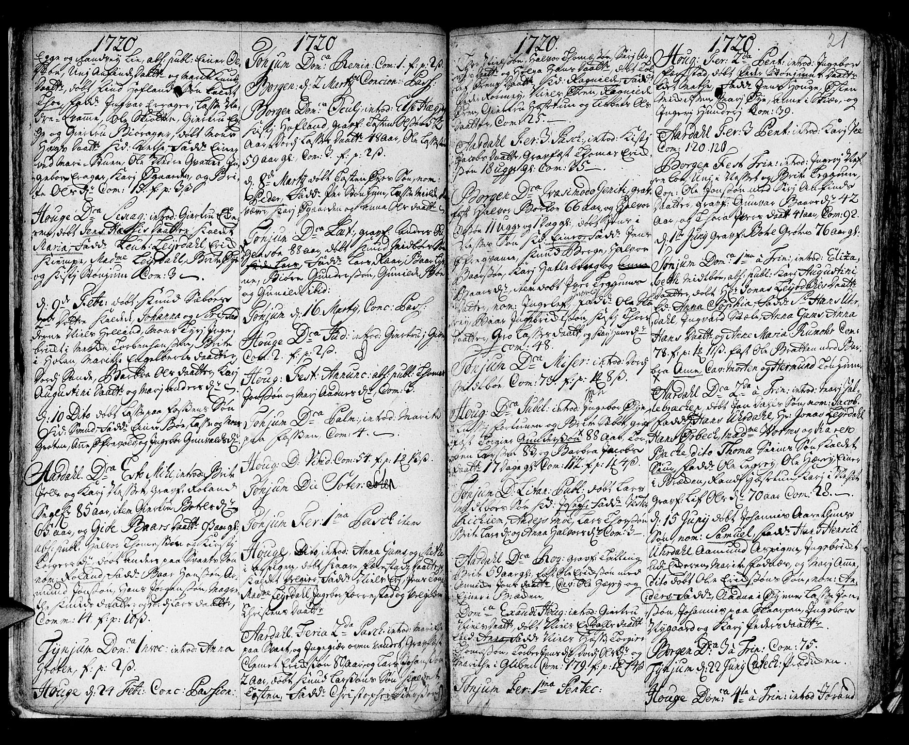 Lærdal sokneprestembete, AV/SAB-A-81201: Parish register (official) no. A 1, 1711-1752, p. 21