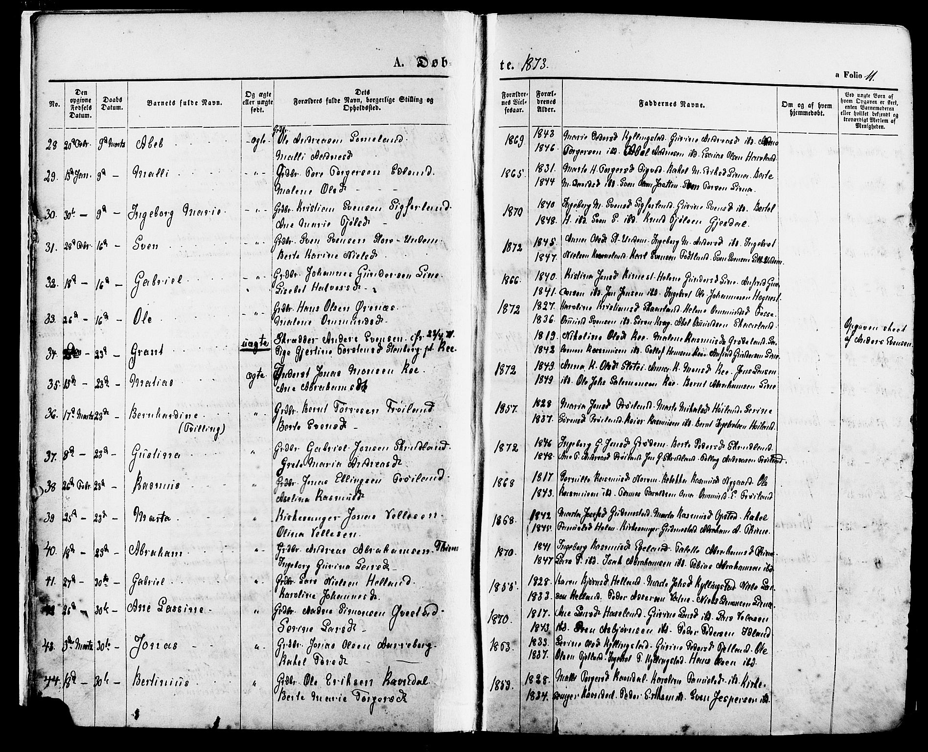 Lye sokneprestkontor, AV/SAST-A-101794/001/30BA/L0008: Parish register (official) no. A 7, 1872-1881, p. 11