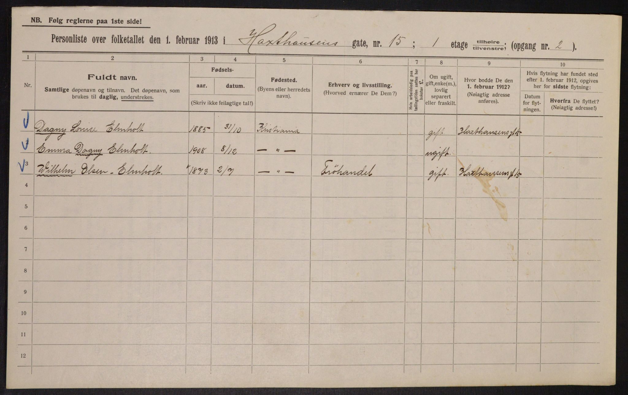 OBA, Municipal Census 1913 for Kristiania, 1913, p. 35738