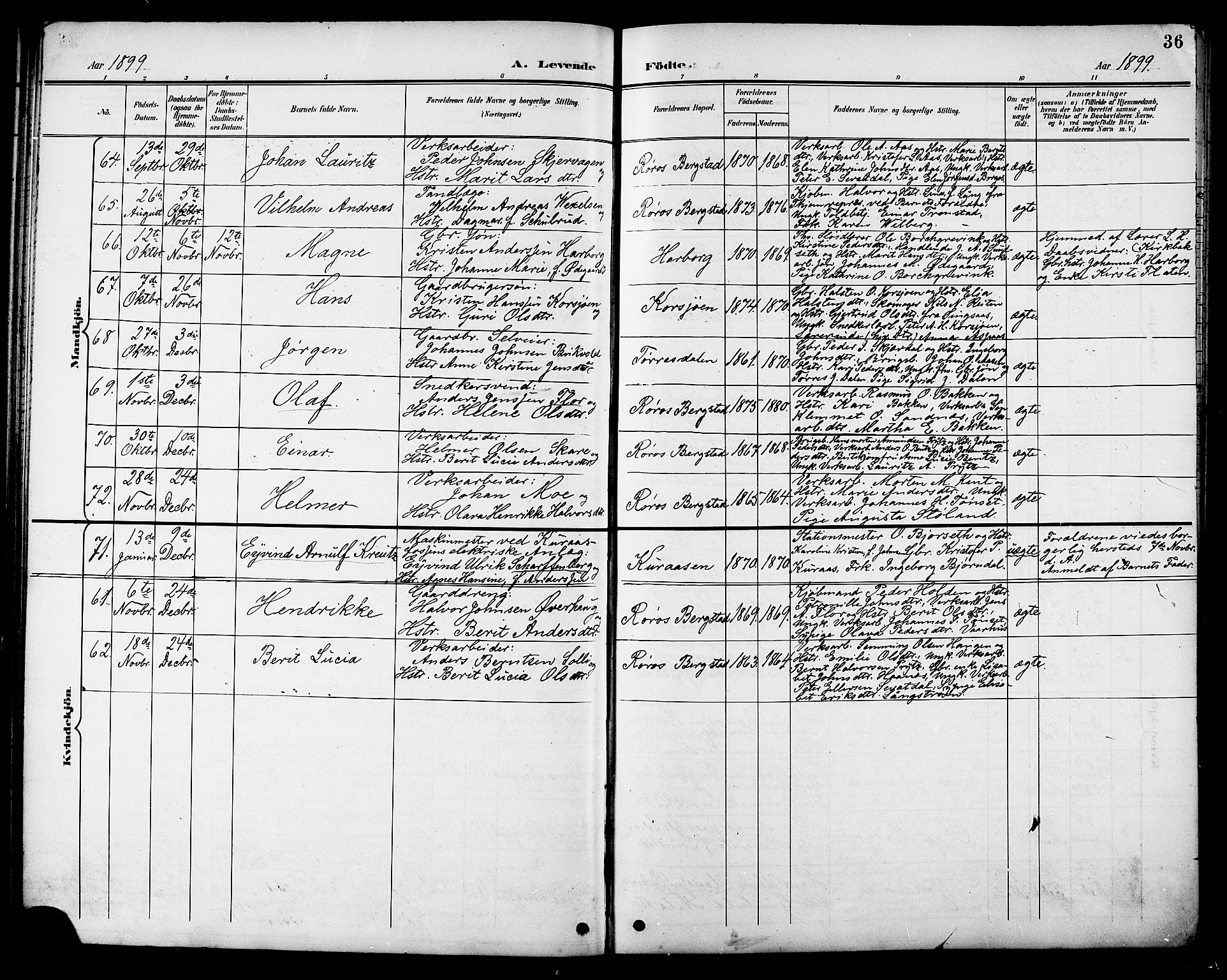 Ministerialprotokoller, klokkerbøker og fødselsregistre - Sør-Trøndelag, SAT/A-1456/681/L0941: Parish register (copy) no. 681C05, 1896-1905, p. 36