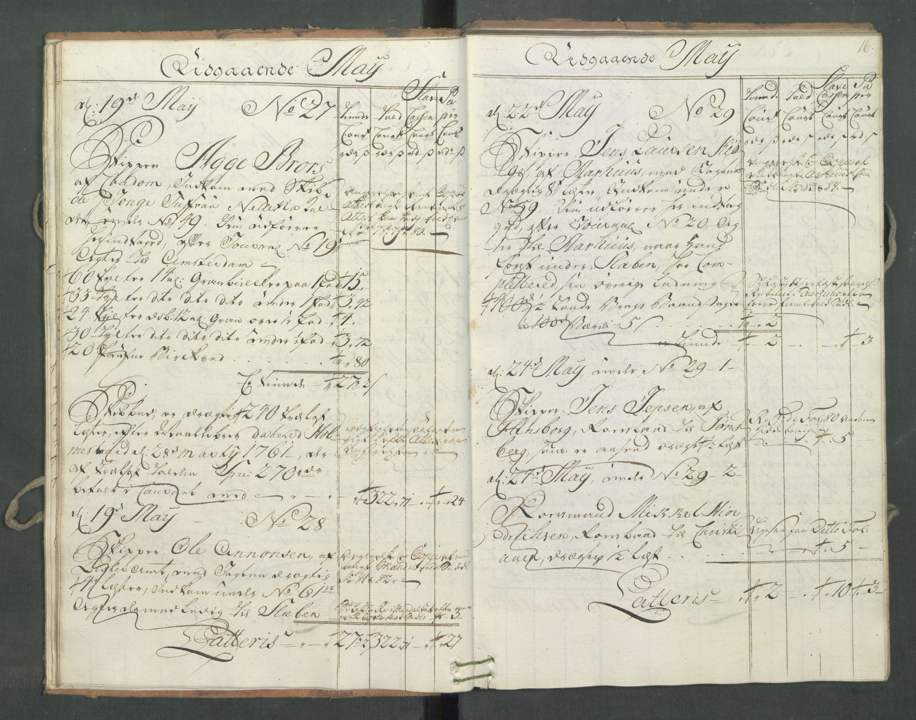 Generaltollkammeret, tollregnskaper, AV/RA-EA-5490/R09/L0034/0001: Tollregnskaper Holmestrand / Utgående hovedtollbok, 1762, p. 15b-16a
