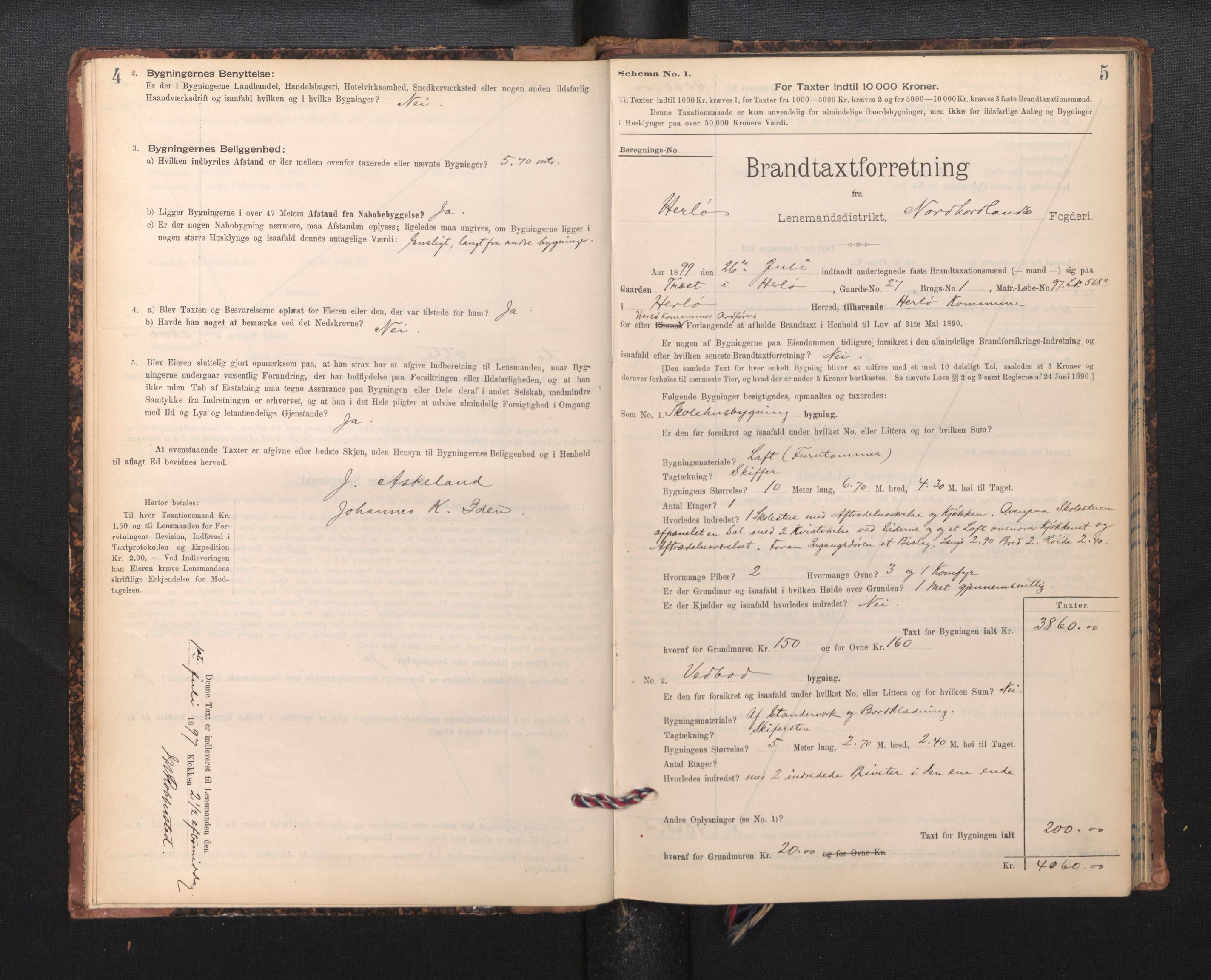 Lensmannen i Herdla, SAB/A-32901/0012/L0003:  Branntakstprotokoll skjematakst, 1897-1916, p. 4-5