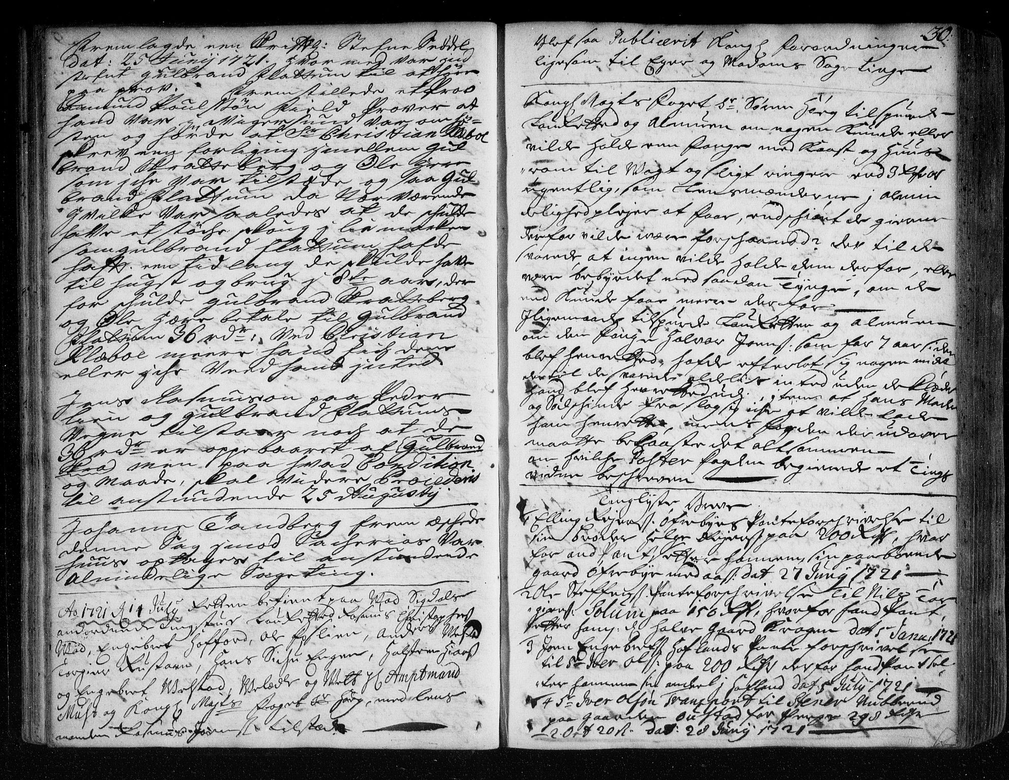 Eiker, Modum og Sigdal sorenskriveri, AV/SAKO-A-123/F/Fa/Faa/L0063: Tingbok, 1721-1722, p. 30