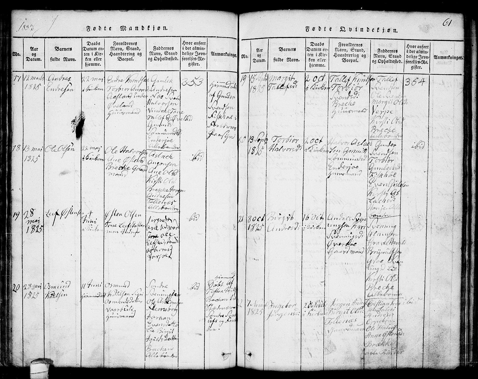 Seljord kirkebøker, SAKO/A-20/G/Ga/L0001: Parish register (copy) no. I 1, 1815-1854, p. 61