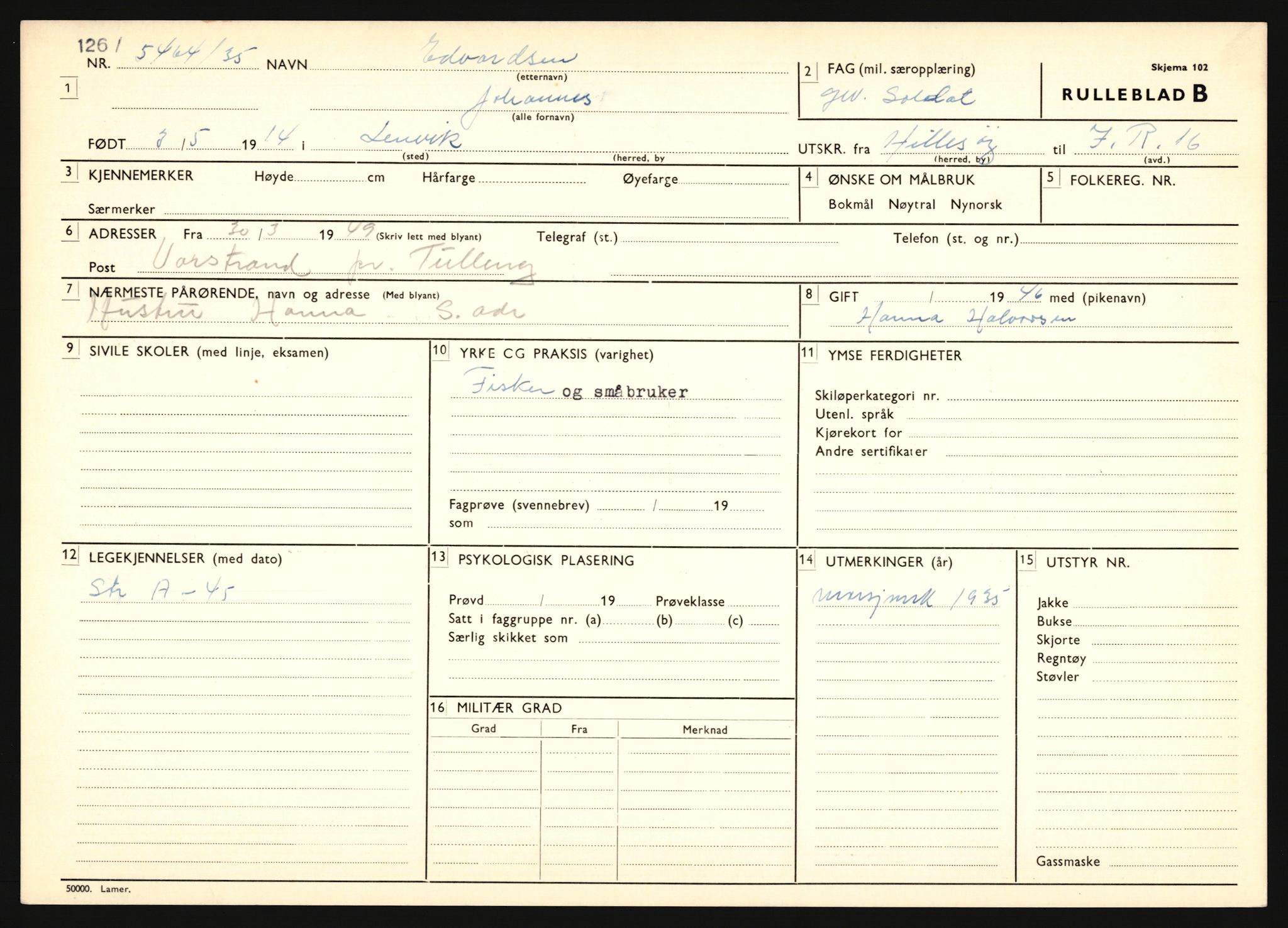 Forsvaret, Troms infanteriregiment nr. 16, AV/RA-RAFA-3146/P/Pa/L0019: Rulleblad for regimentets menige mannskaper, årsklasse 1935, 1935, p. 173