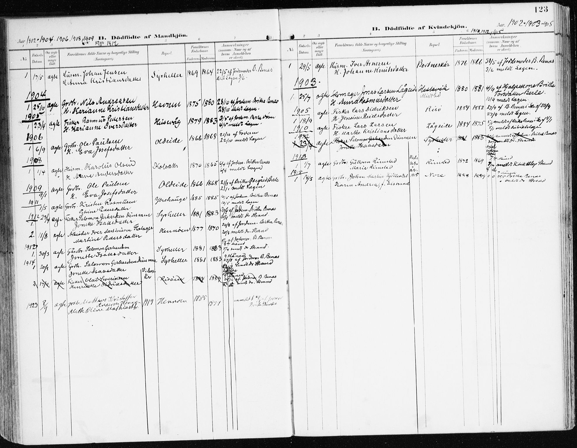 Davik sokneprestembete, AV/SAB-A-79701/H/Haa/Haad/L0002: Parish register (official) no. D 2, 1901-1930, p. 123