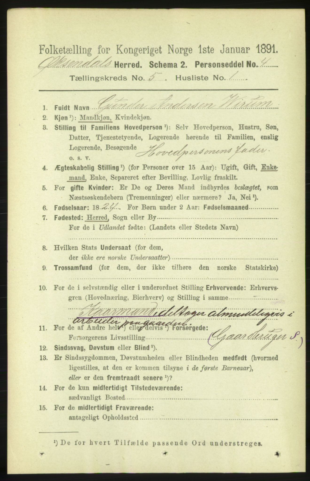 RA, 1891 census for 1561 Øksendal, 1891, p. 1031