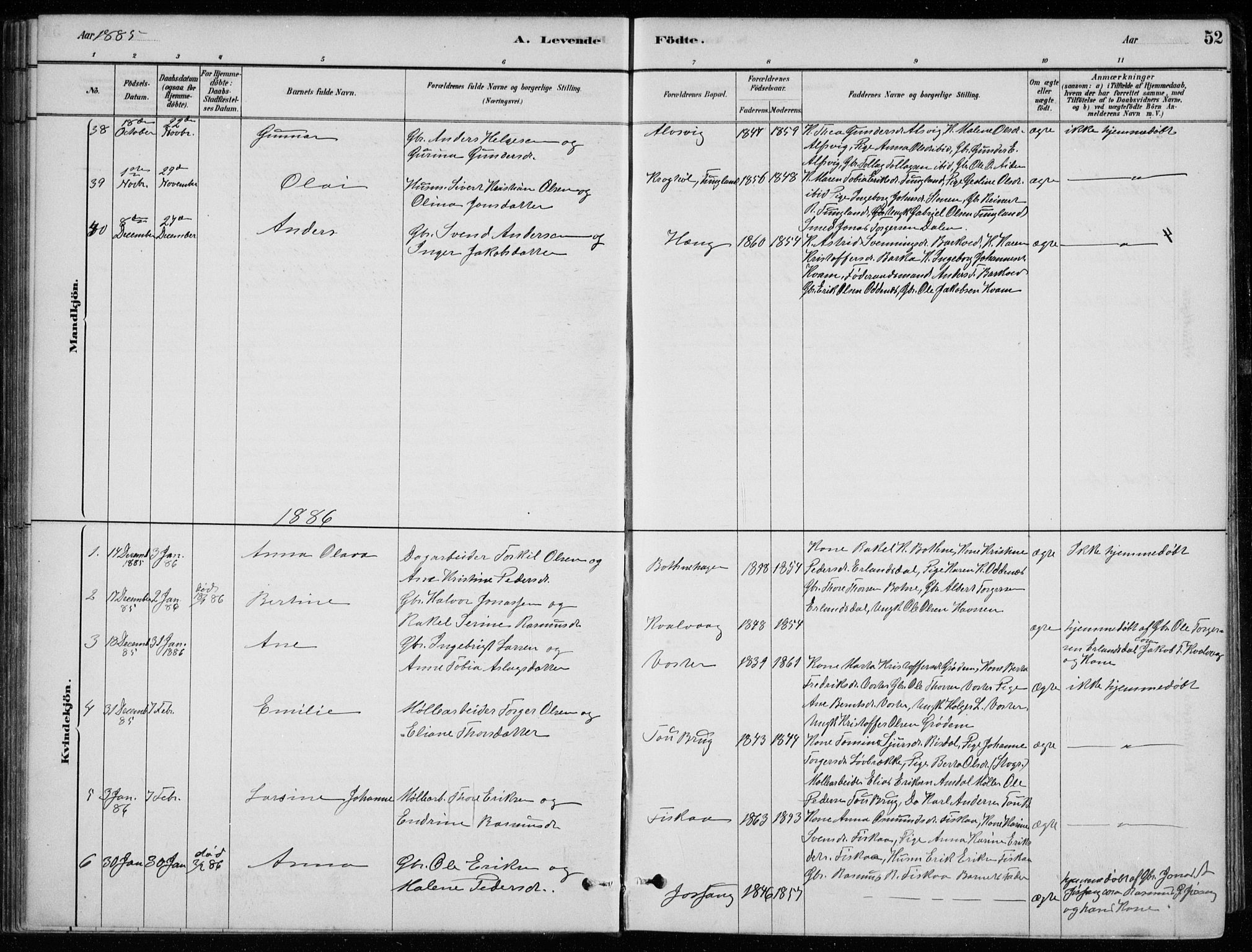 Strand sokneprestkontor, SAST/A-101828/H/Ha/Hab/L0004: Parish register (copy) no. B 4, 1878-1903, p. 52