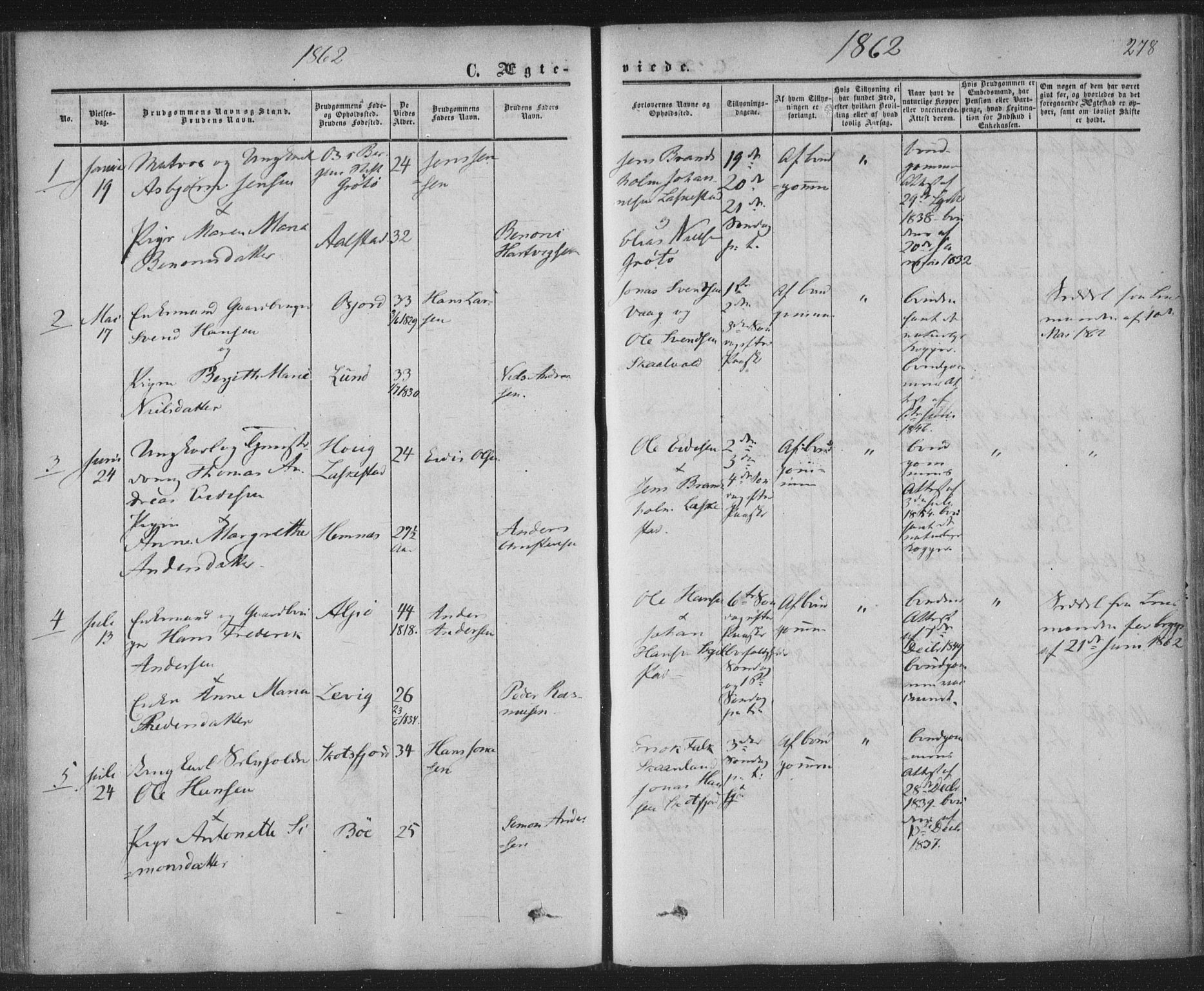 Ministerialprotokoller, klokkerbøker og fødselsregistre - Nordland, AV/SAT-A-1459/855/L0800: Parish register (official) no. 855A08, 1852-1864, p. 278